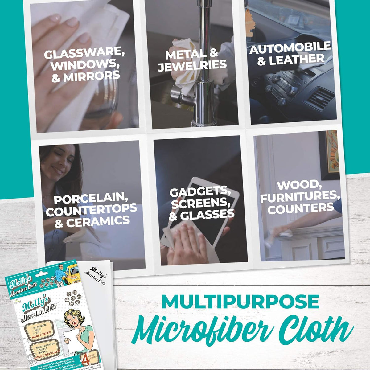 Molly's Marvelous Cloth, Streak-Free, Lint-Free Microfiber Cleaning Cloth, Polishing Cloth for