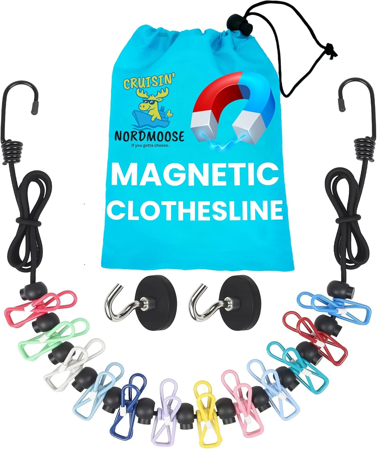 Magnetic Clothesline for Cruise Ship Cabin Approved - Strong Rubber Coated Non-Scratch Magnets