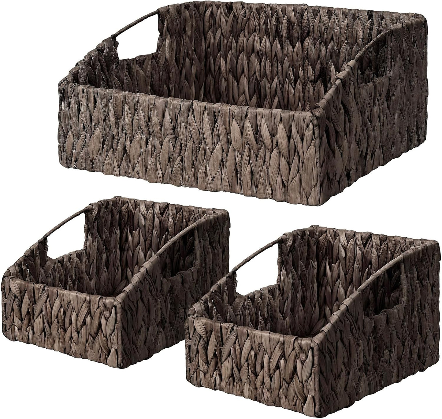 Ollieroo Natural Water Hyacinth Storage Baskets, Handwoven Wicker Storage Bins with Built-in