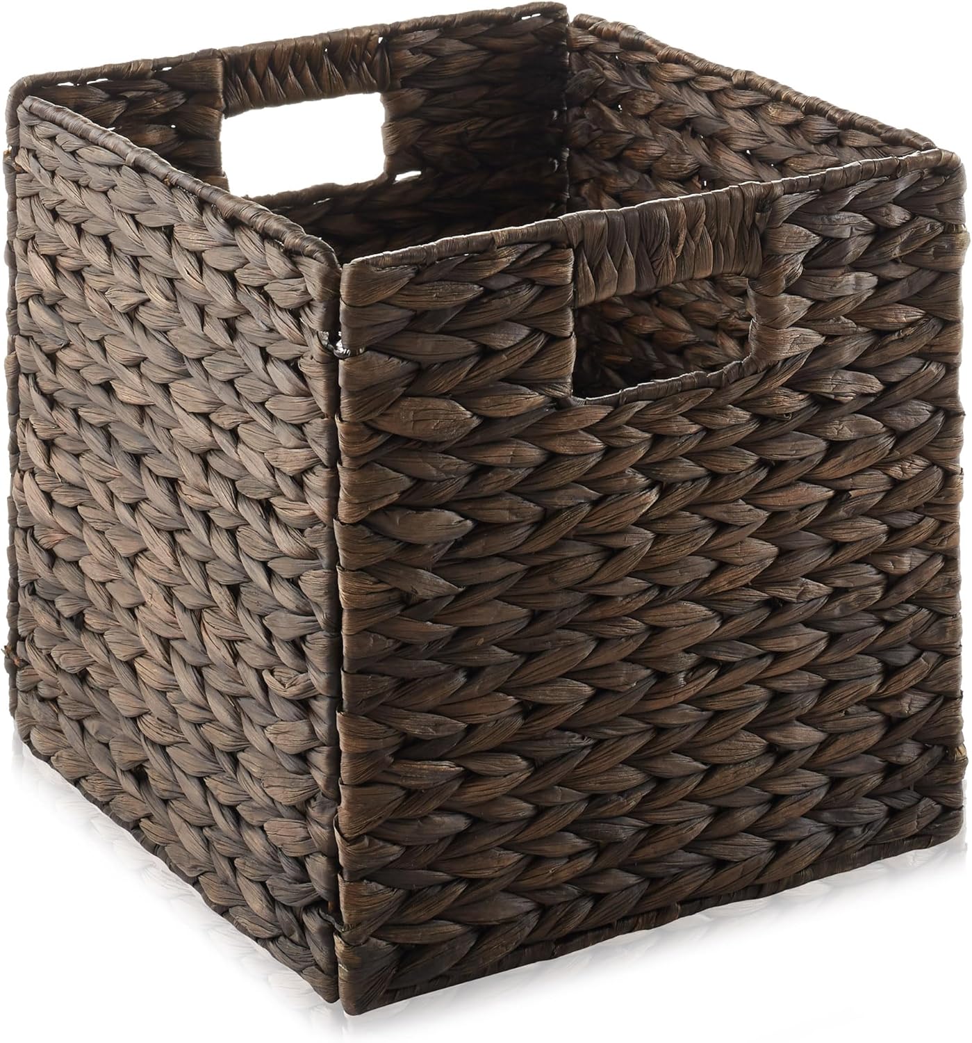 Casafield 10.5" x 10.5" Water Hyacinth Storage Baskets, Espresso - Set of 4 Collapsible Cube