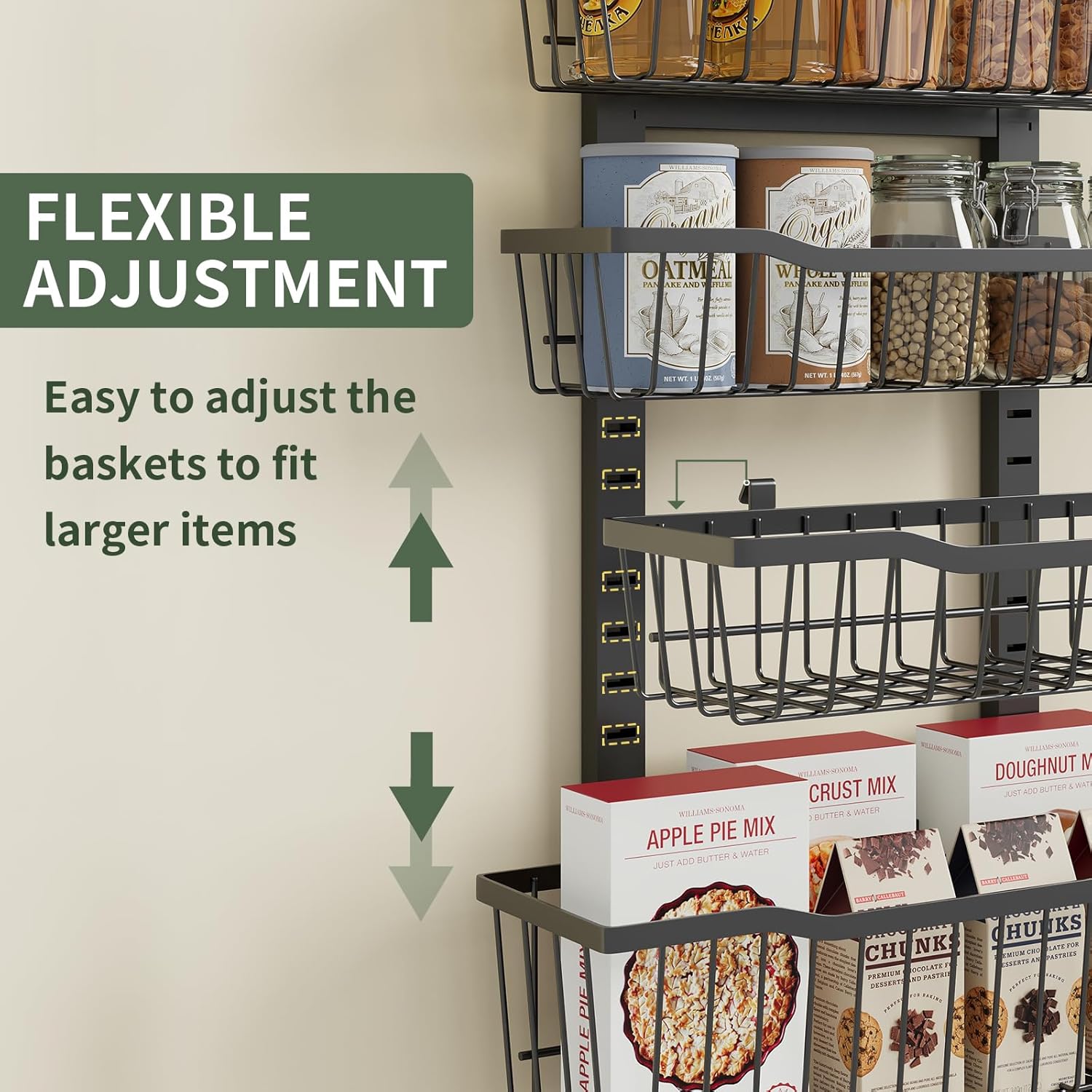 Over The Door Organizer，8-Tier Over The Door Pantry Organizer with Adjustable Baskets，Metal Hanging
