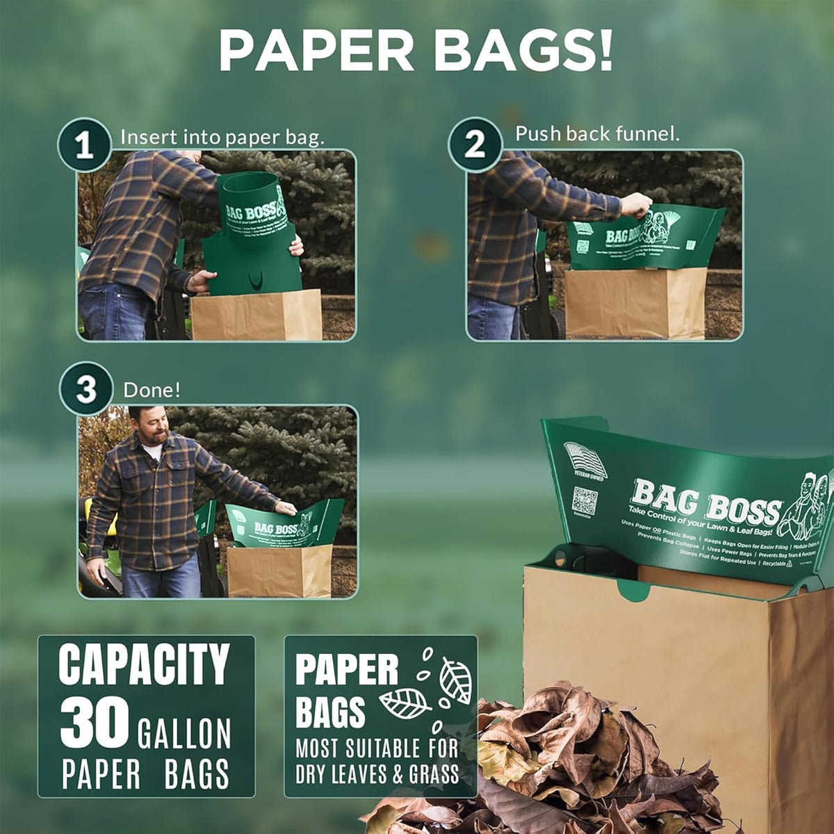 Lawn & Leaf Bag Holder Stand | Fits 33-55 Gallon Paper or Plastic Yard Waste Bags | Foldable Trash