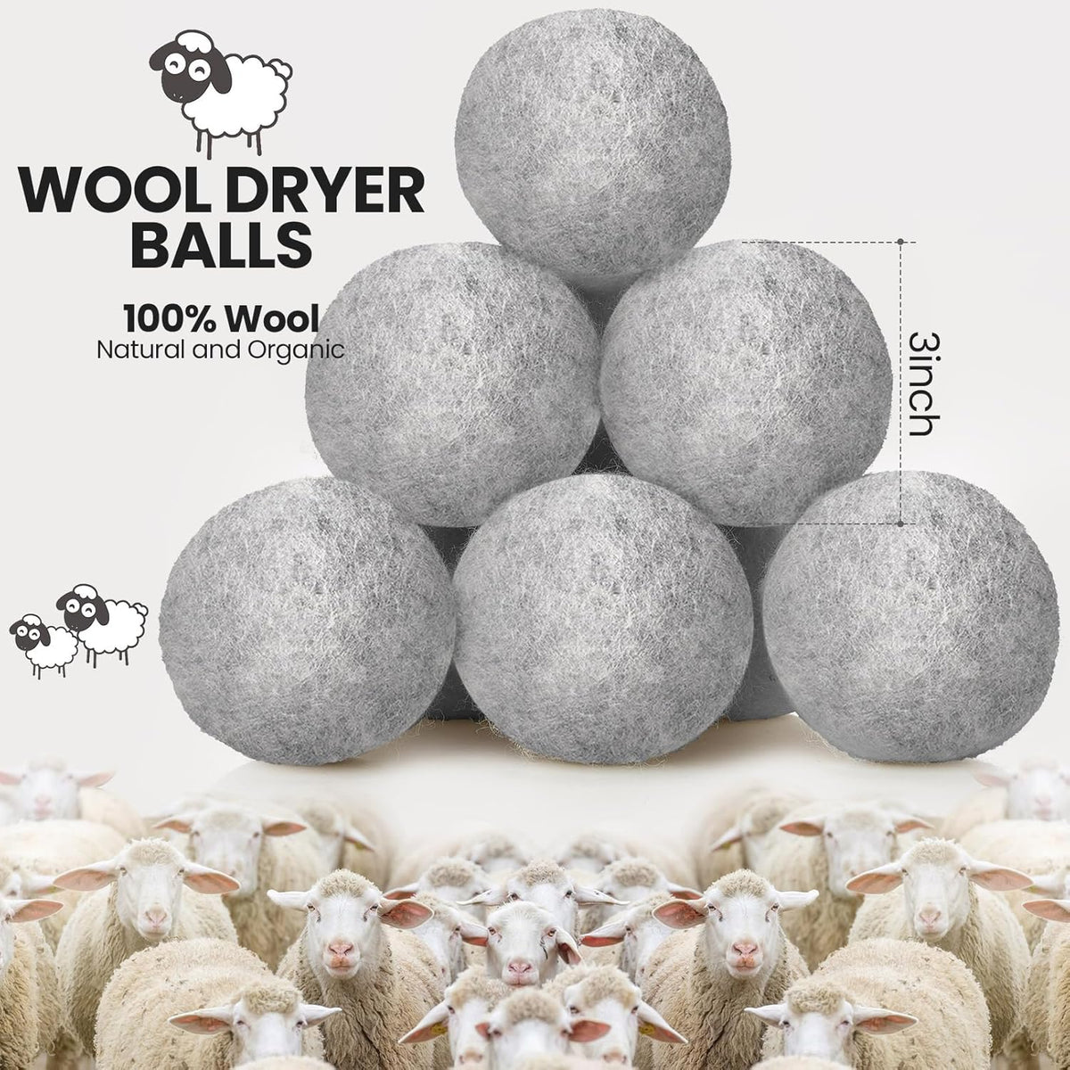 Kenning 26 Pieces Wool Dryer Balls Set, 24 Reusable Dryer Balls with 2 Muslin Bags Fabric Softener