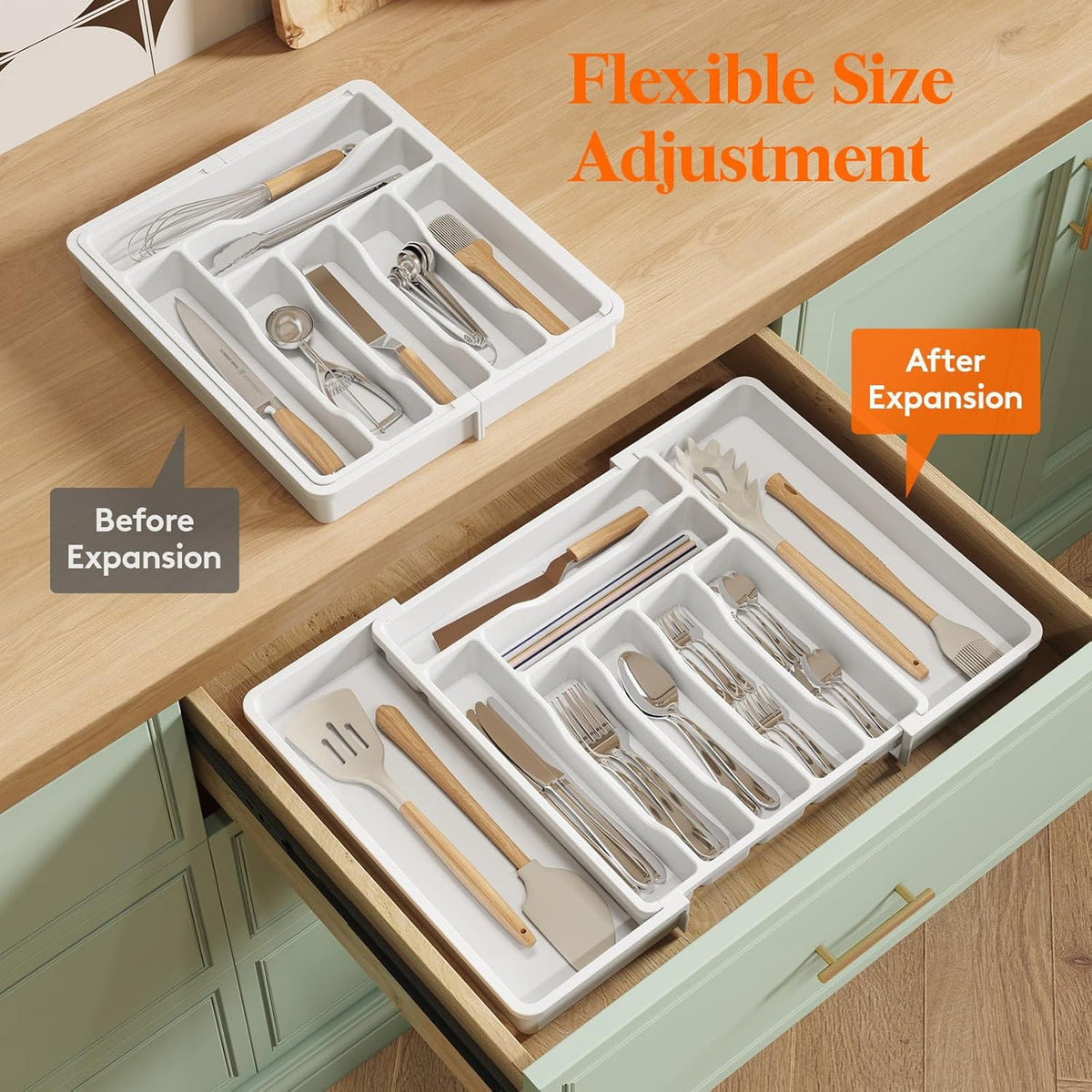 Lifewit Silverware Drawer Organizer, Expandable Utensil Organizer for Kitchen Drawers, Adjustable