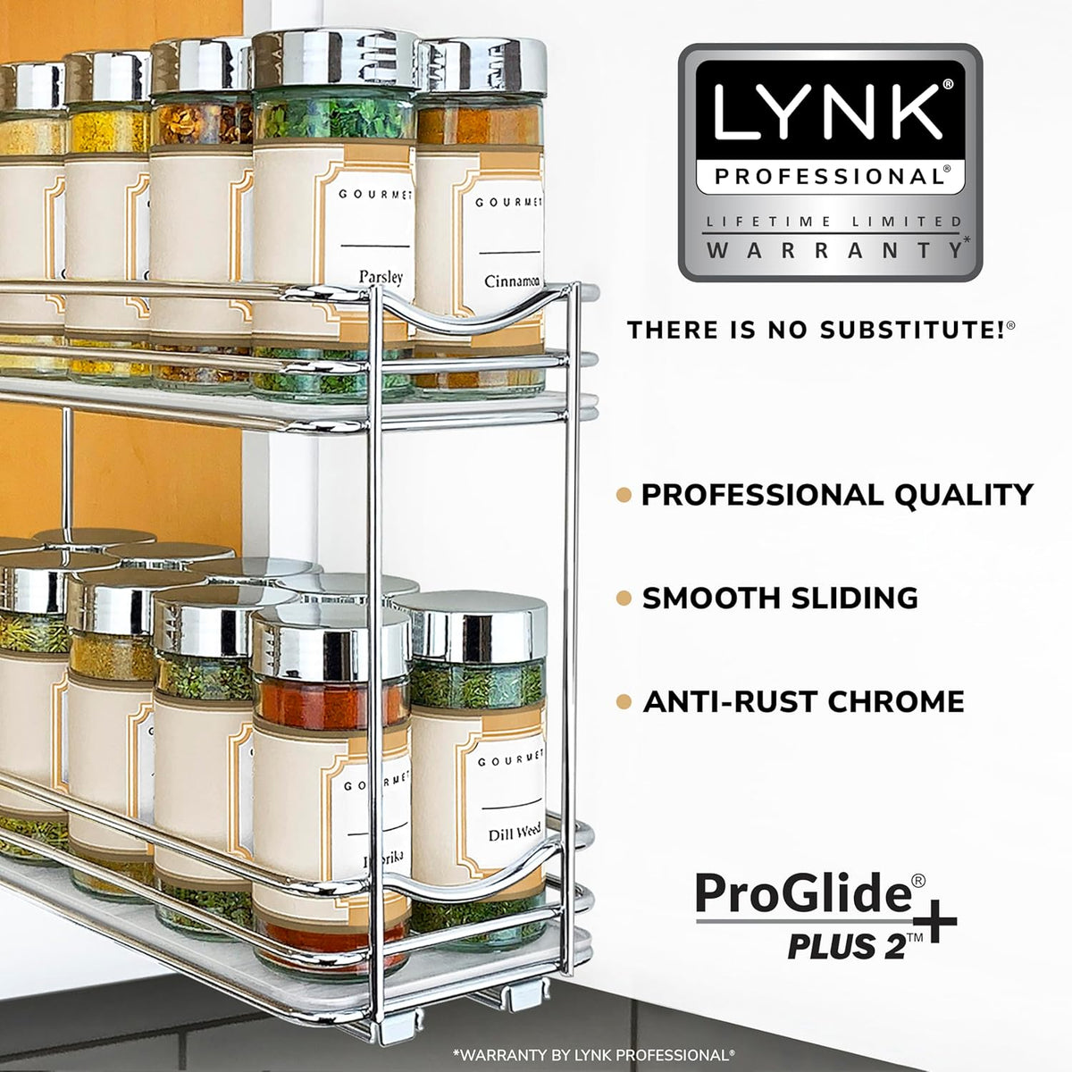 LYNK PROFESSIONAL® Pull Out Spice Rack Organizer for Inside Kitchen Cabinets - 4-1/4 inch Wide