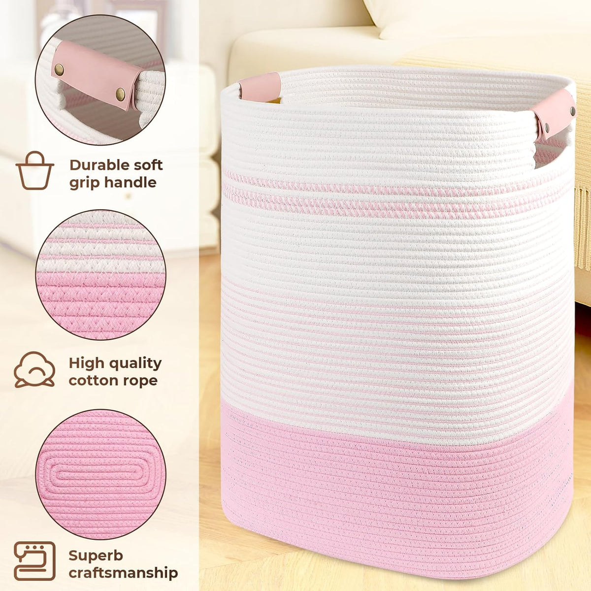 Laundry Basket with Handles - Blanket Basket & Hampers for Bedroom Aesthetic, Laundry Hamper &