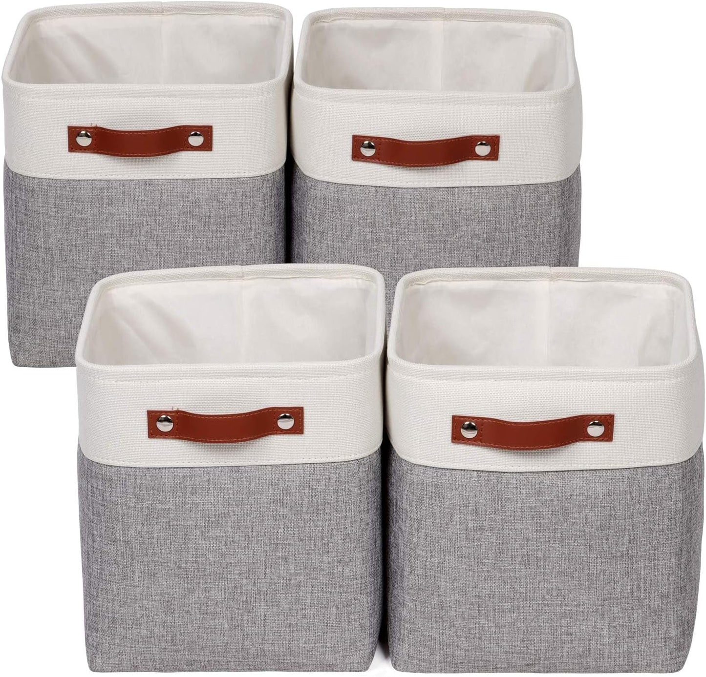 Univivi 10.5 Inch Fabric Cube Bins with Hard Bottom, 4 Pack Storage Baskets with PU Handles for