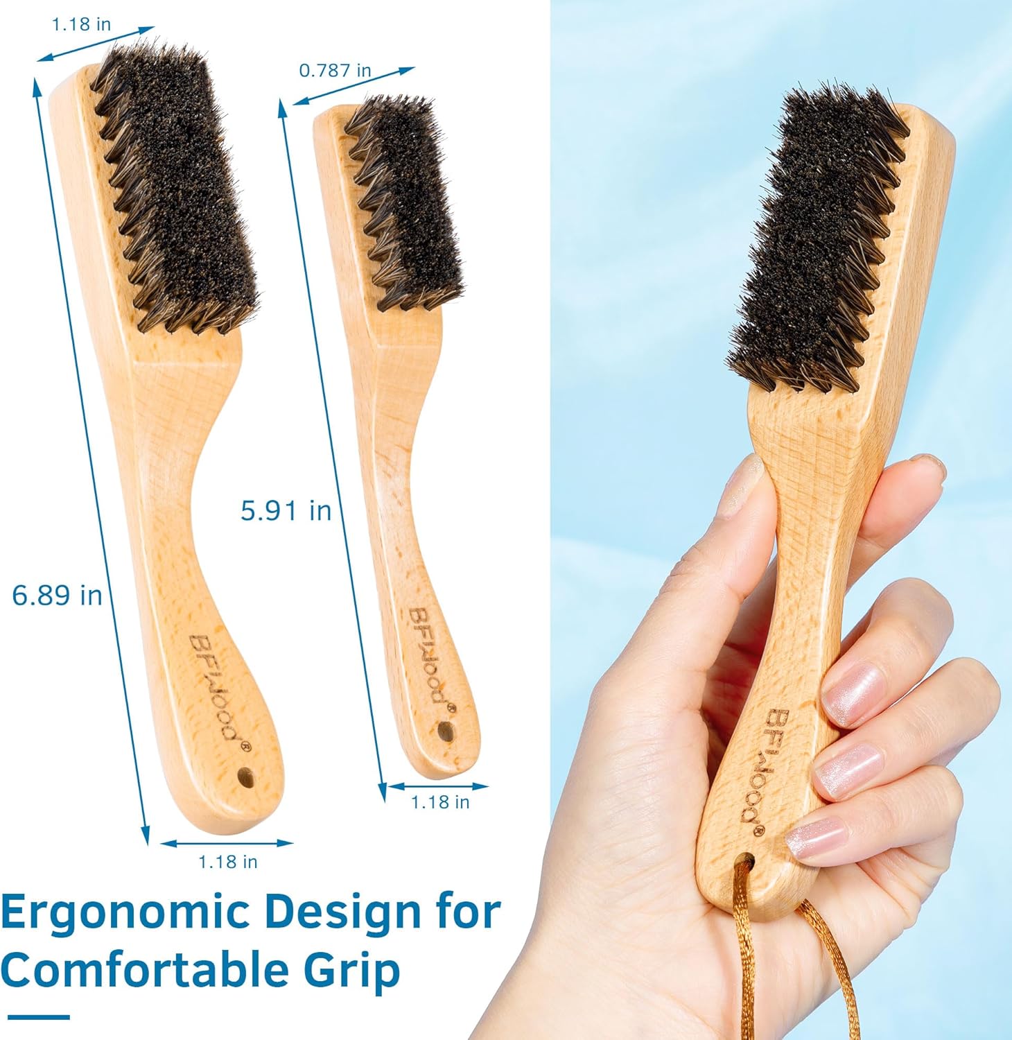 BFWood Horsehair Silver Brush - 2PCS Detailing Brush Set for Silverware - Jewelry Cleaning Brushes