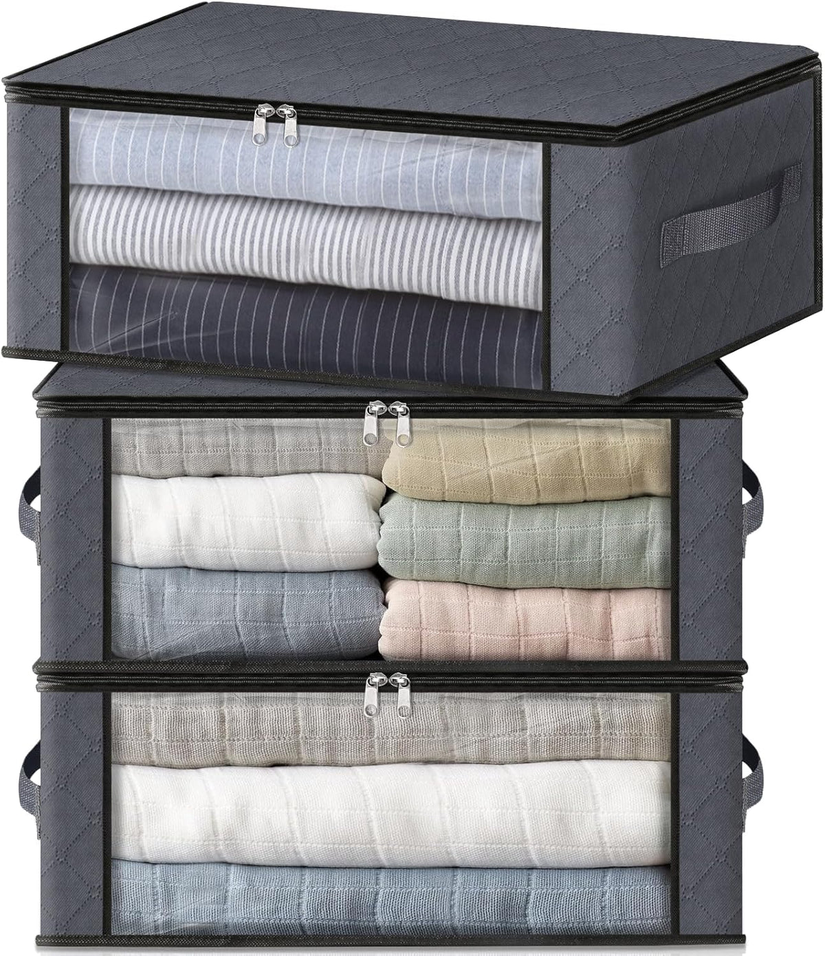 HomeHacks Storage 3-Pack Clothes Organizer Storage Bags Foldable Storage Box with Large Clear