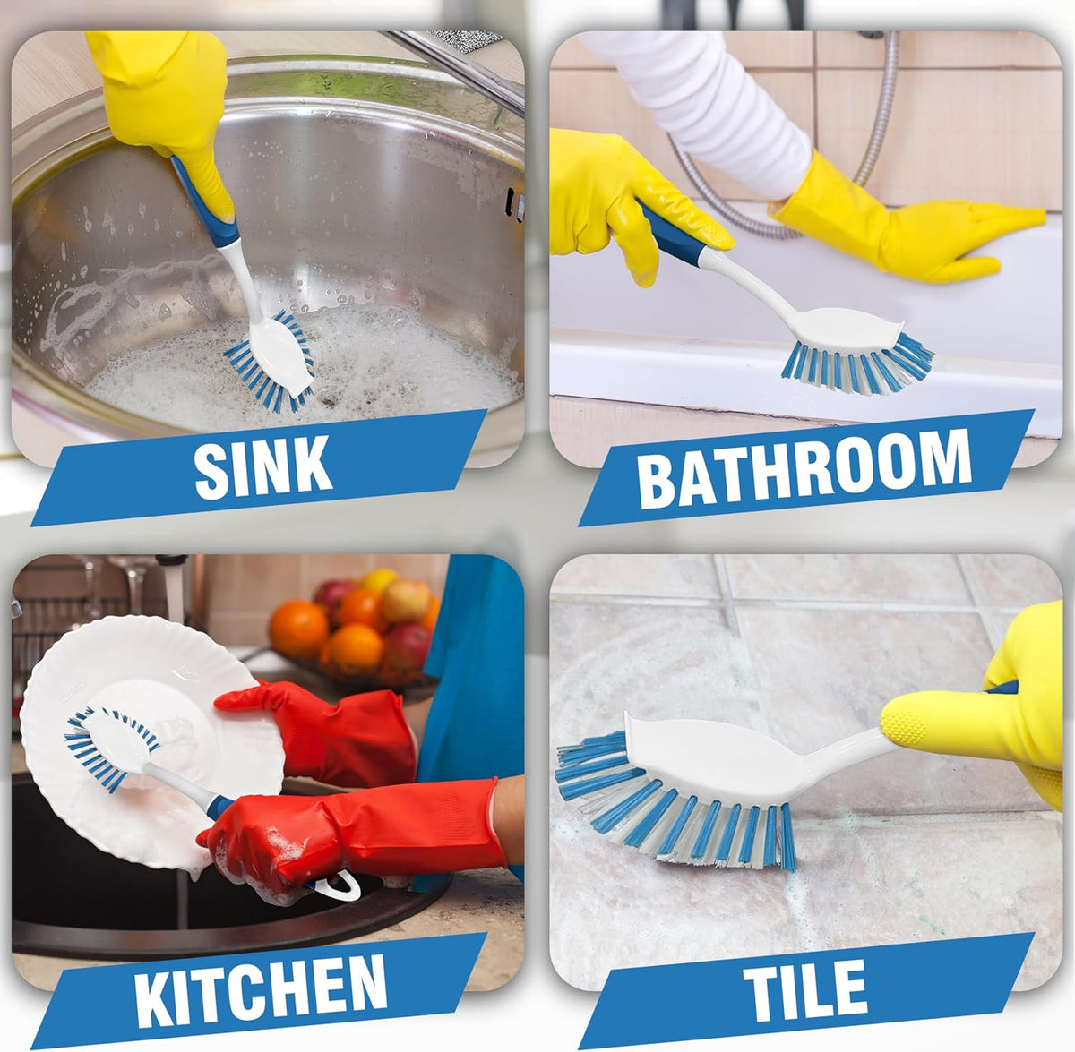 PHYEX 2-Pack Dish Brushes with Scraper, Durable Nylon Bristles Kitchen Scrub Brush, Dish Scrubber