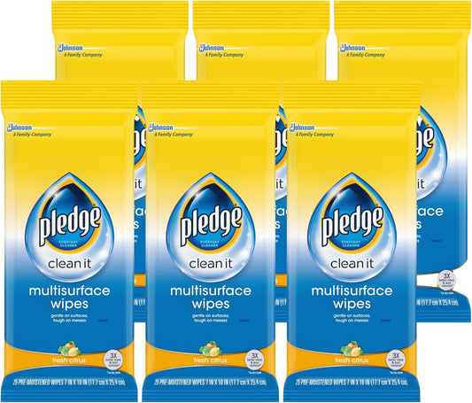 Pledge Multi-Surface Furniture Polish Wipes, Works on Wood, Granite, and Leather, Cleans and