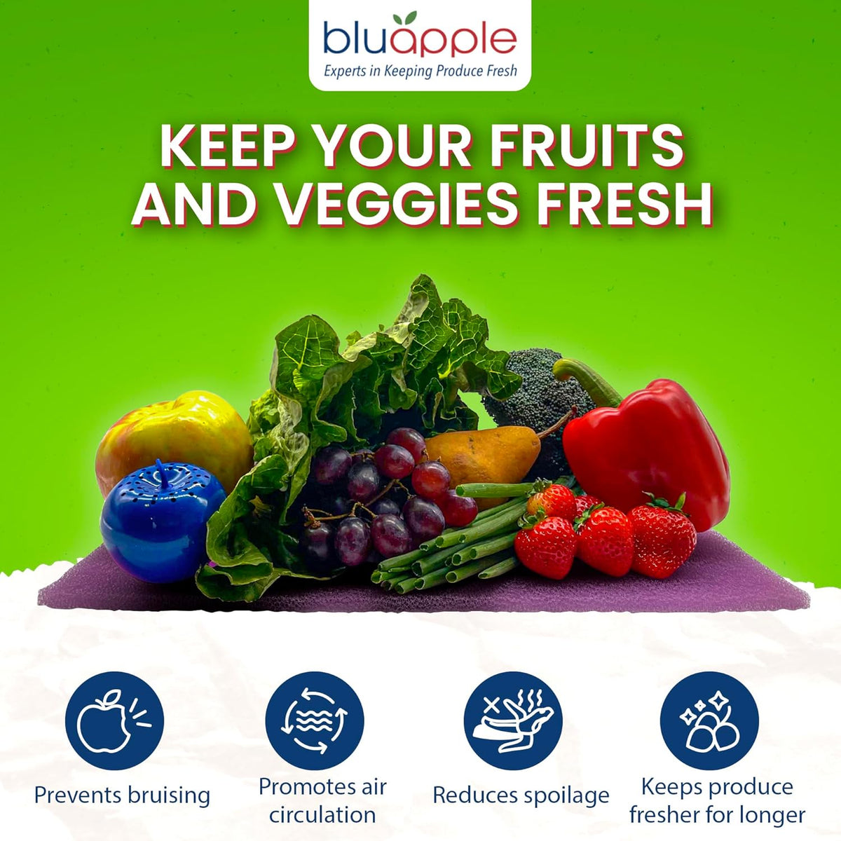 Bluapple FreshMats, Refrigerator Liner, Fridge Drawer Mats, Crisper Life Extender Liner Keeps
