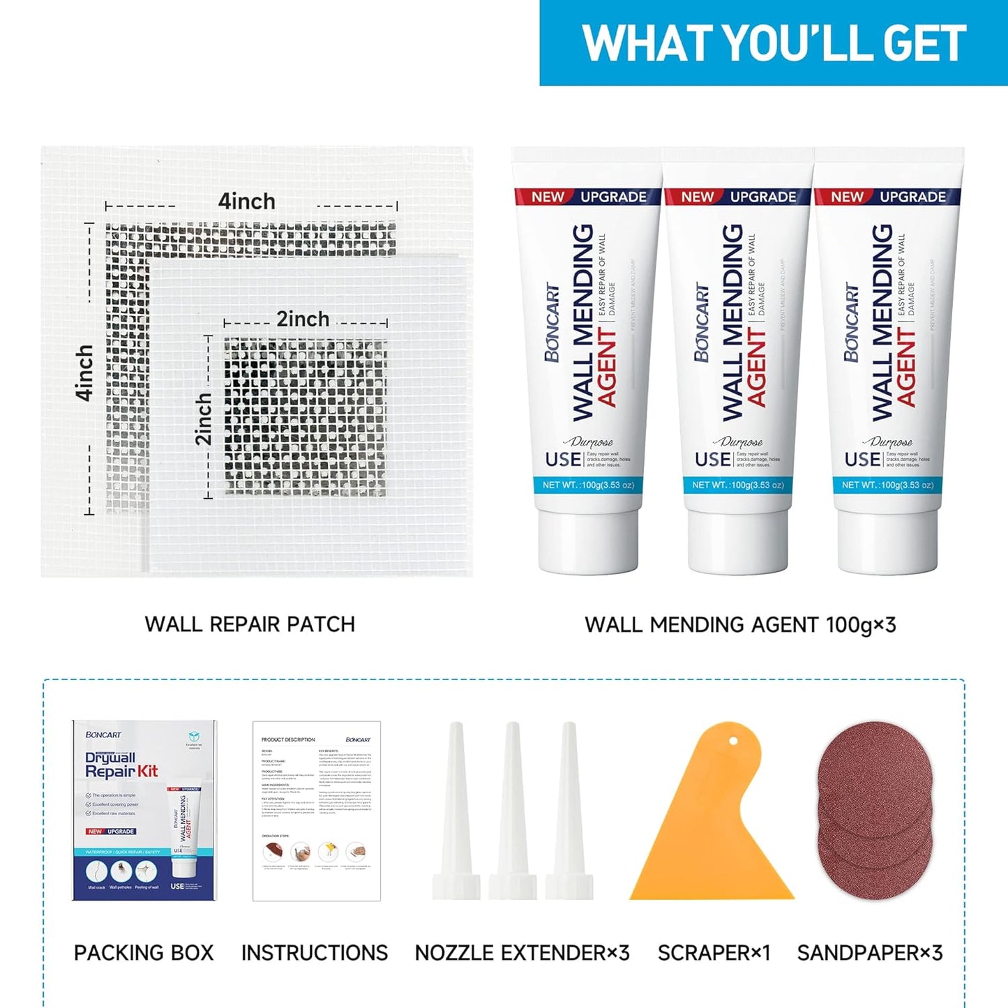 Drywall Repair Kit, Spackle Wall Repair Kit, 3 Pack Wall Mending Agent Putty, Wall Repair Paste