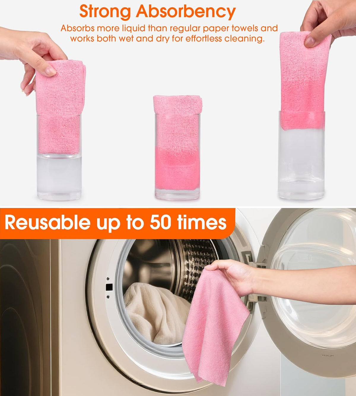 Roll of Microfiber Cleaning Cloth –100 Pack, Tear Away Microfiber Towels, Reusable, Washable