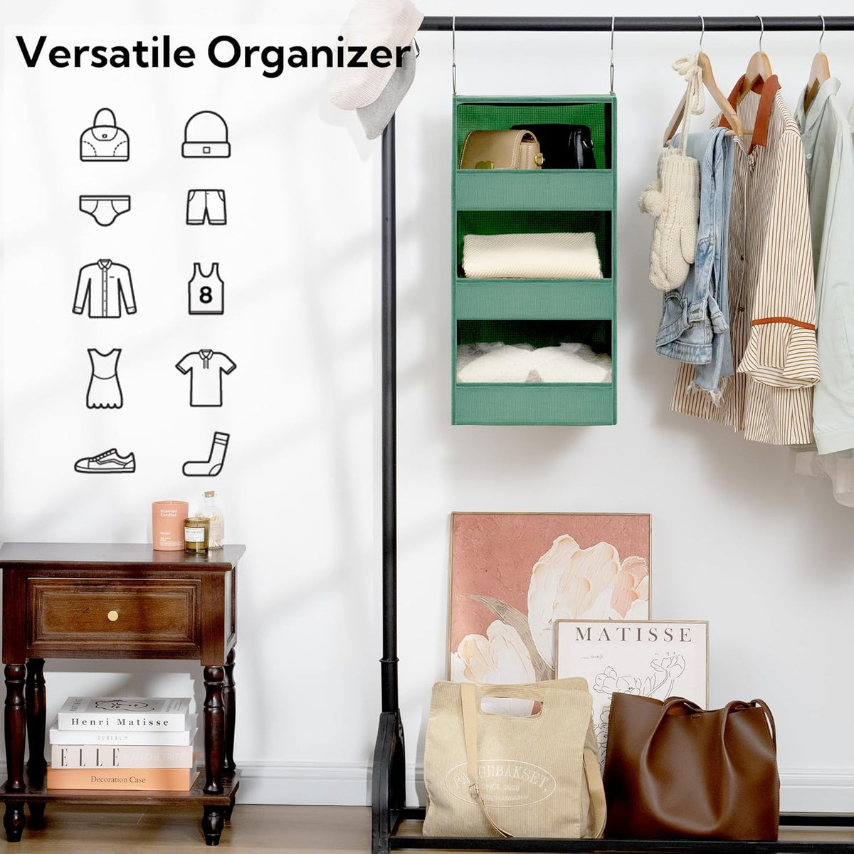 GRANNY SAYS 3-Shelf Closet Organizers and Storage, Foldable Hanging Closet Organizer, Hanging