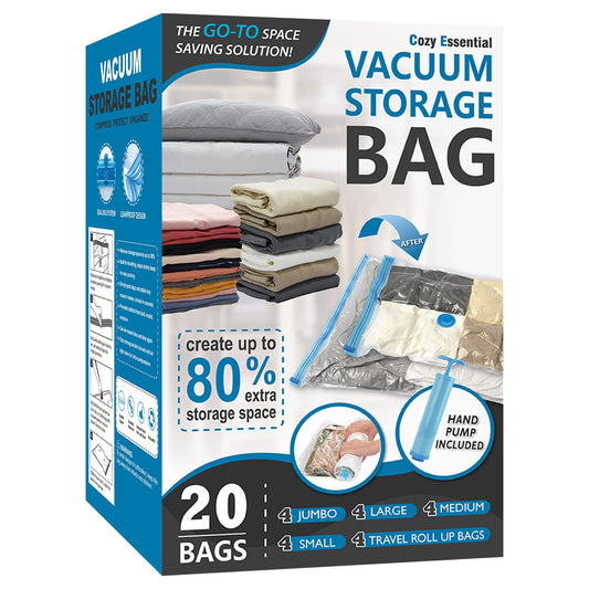 Cozy Essential Vacuum Storage Bags, 80% Compression Vacuum Seal Space Saver Plastic Packaging Bags