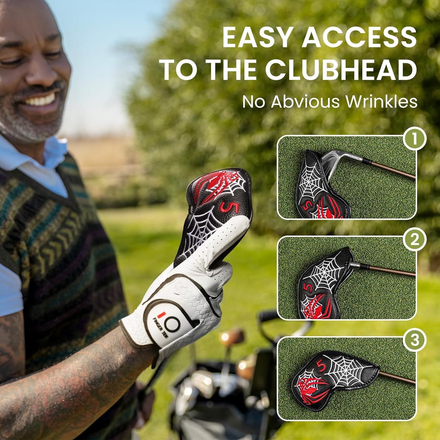 FINGER TEN Premium Synthetic Leather Stylish Iron & Wedge Golf Head Covers Value 12 Piece Set