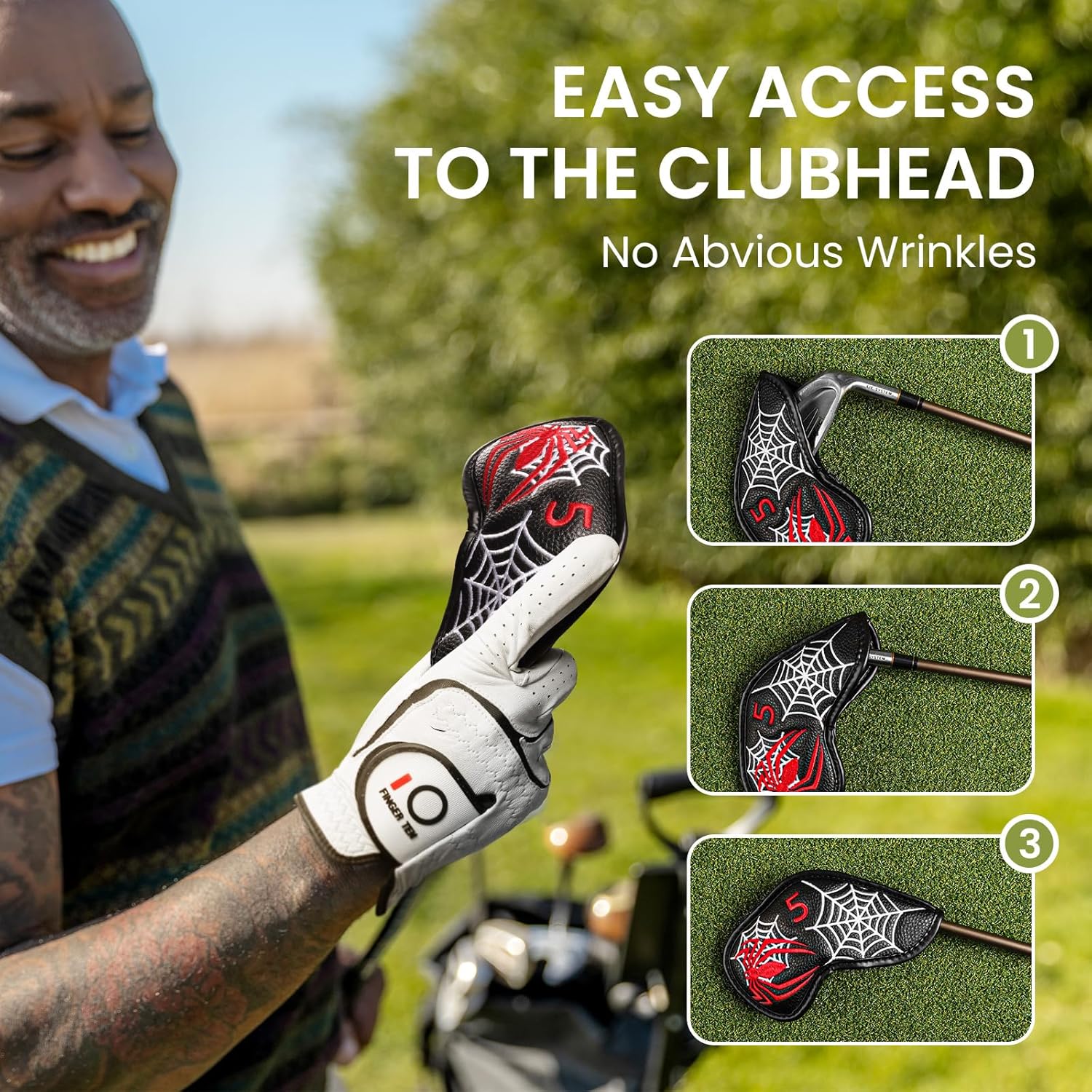 FINGER TEN Premium Synthetic Leather Stylish Iron & Wedge Golf Head Covers Value 12 Piece Set