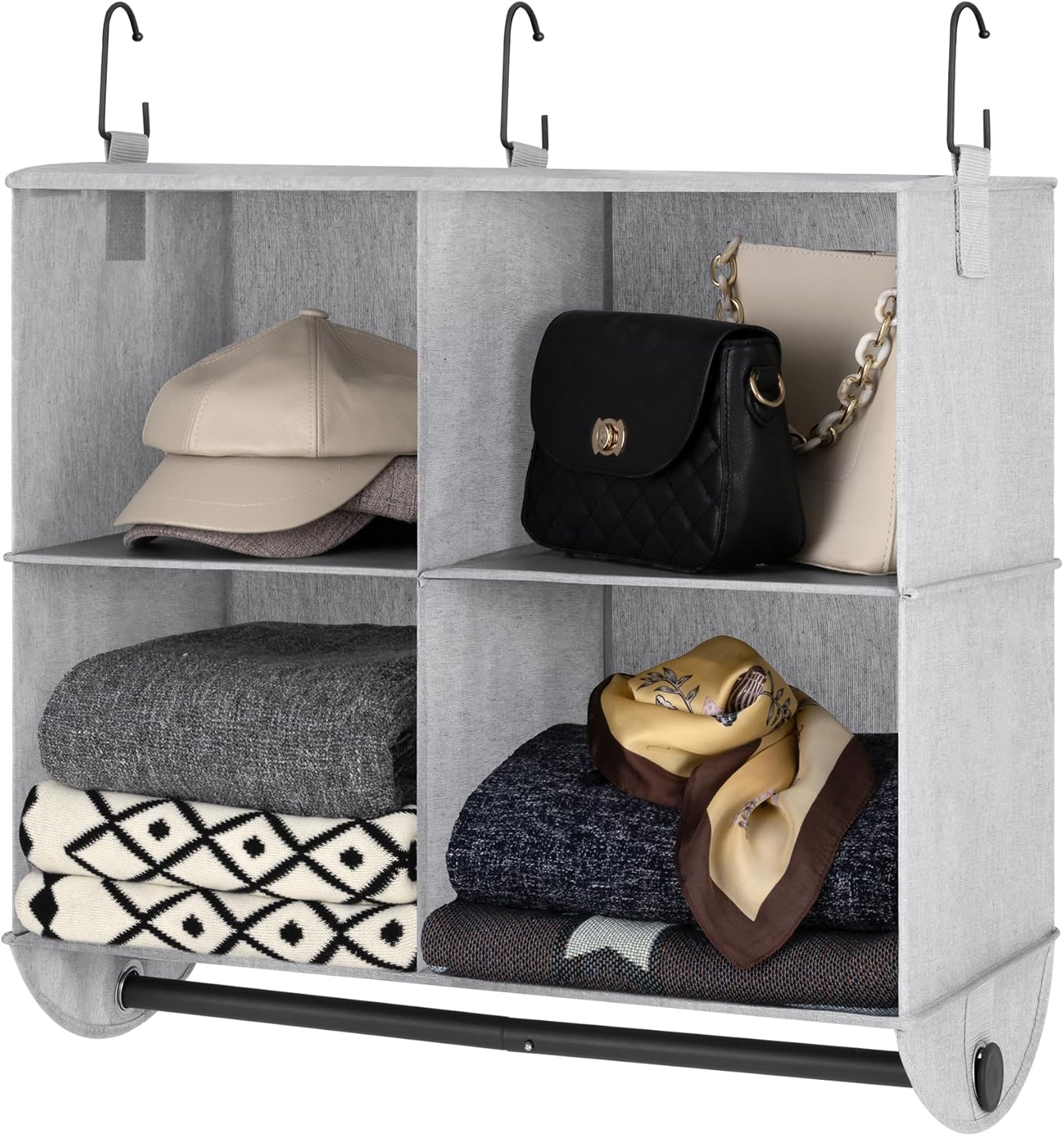 StorageWorks Hanging Closet Organizer with Metal Rod, 4-Section Closet Organizers and Storage
