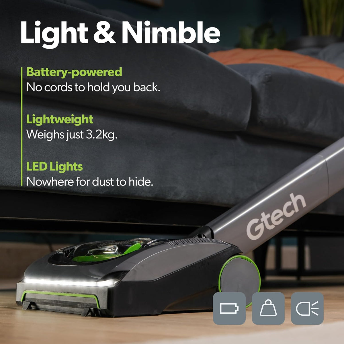 Gtech AirRAM MK2 Cordless Vacuum Cleaner with Powered Brush Head - Perfect for Carpet and Hardwood
