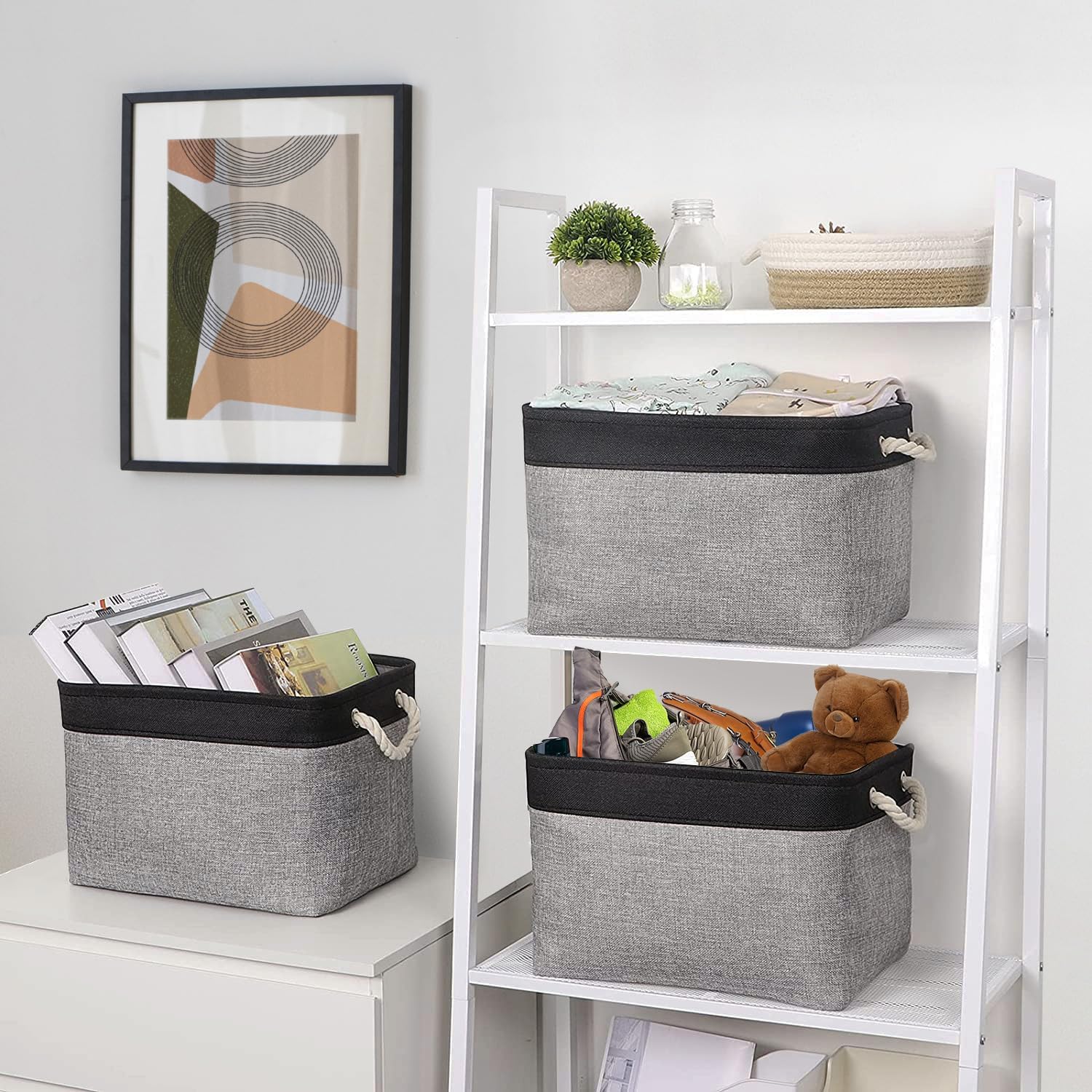 TheWarmHome Storage Basket for Organizing - 16x12x12 inch Cube Storage bin 3 Pack Fabric Storage