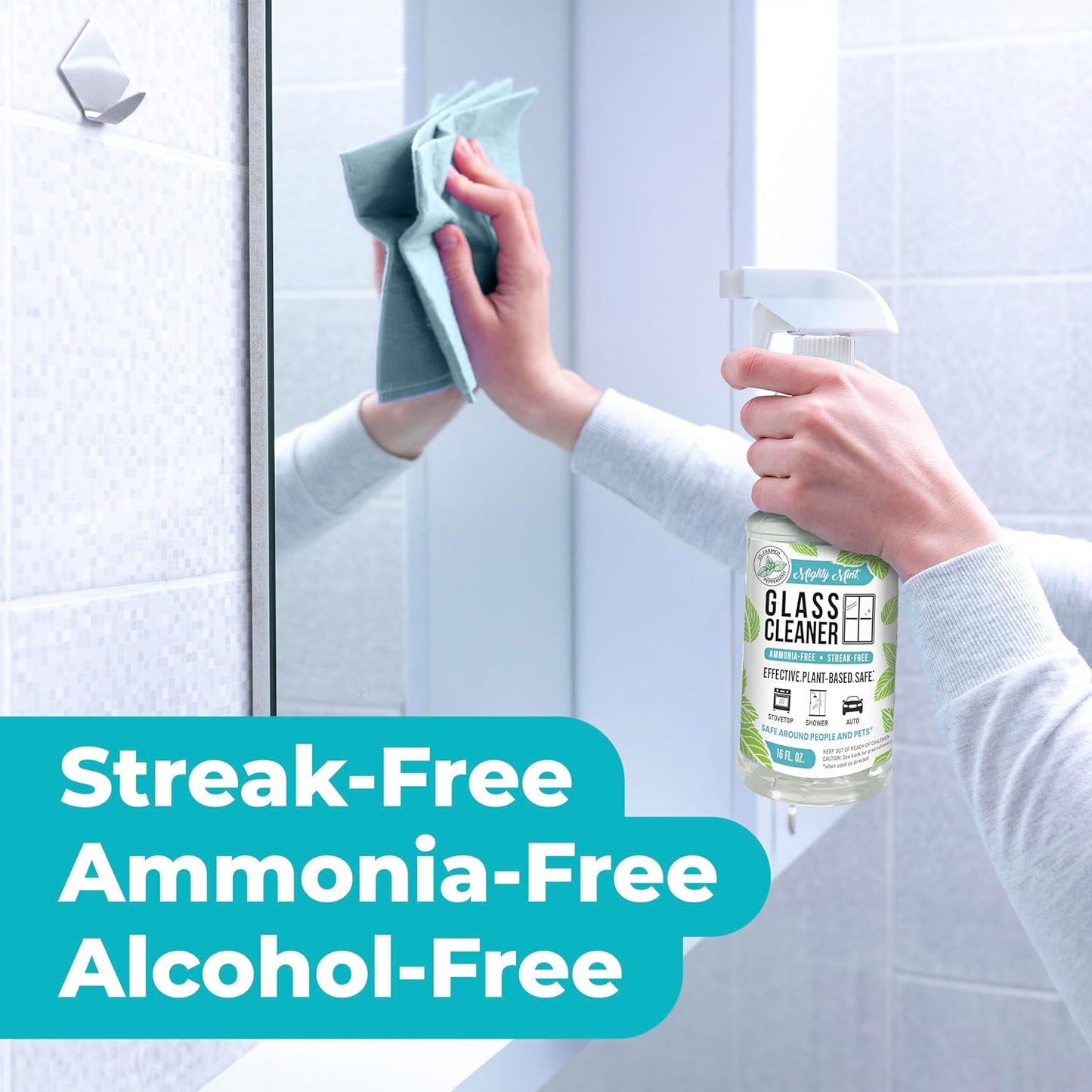 Mighty Mint Glass Cleaner, Ammonia-Free, Streak-Free Spray for Windows, Screens, Stovetop