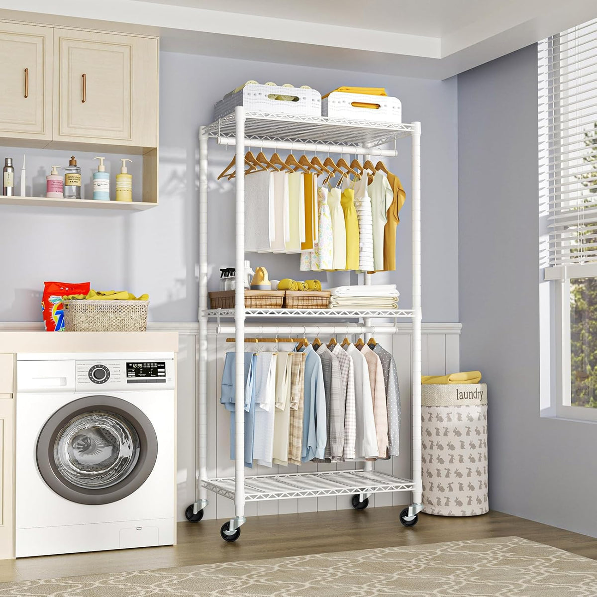 FUTASSI P1 Medium Heavy-Duty Portable Closet, 30" W x 14" D x 76" H, Metal Rolling Clothing Rack