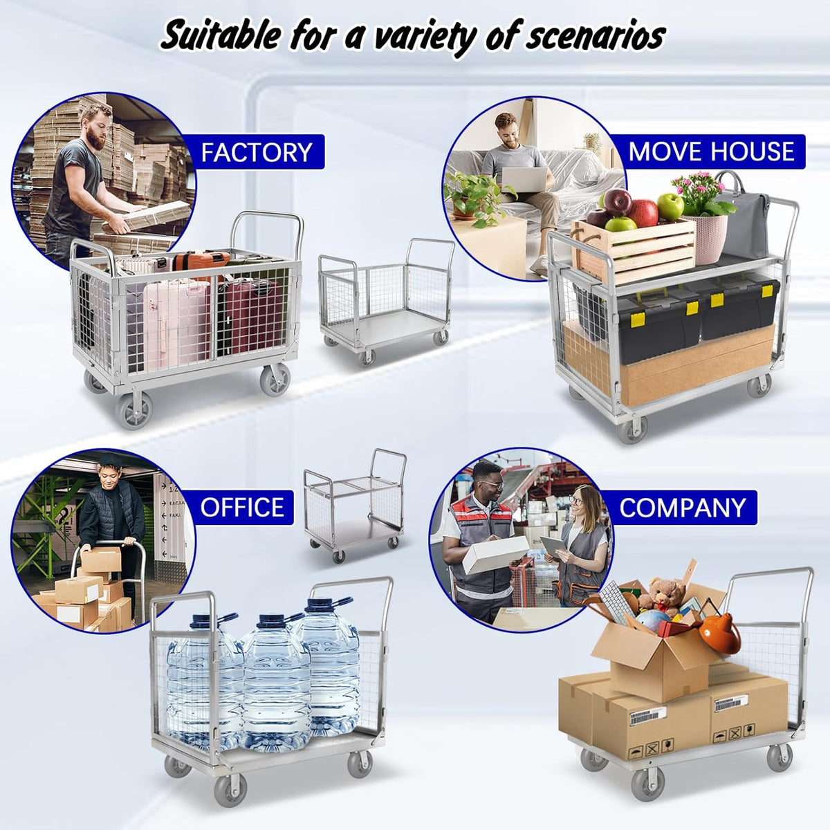Platform Truck with Cage, 6 in1 Foldable Heavy Duty Steel Flatbed Cart, Large Utility Cart