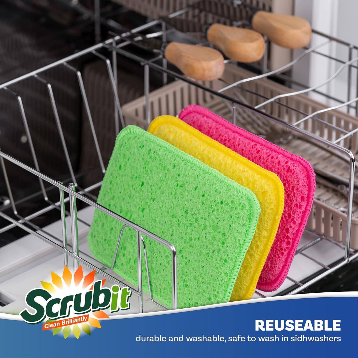 Scrub and Wipe Cleaning Sponges [10 Pack] – SCRUBIT Dual Sided Scouring Pad and Sponge - Reusable