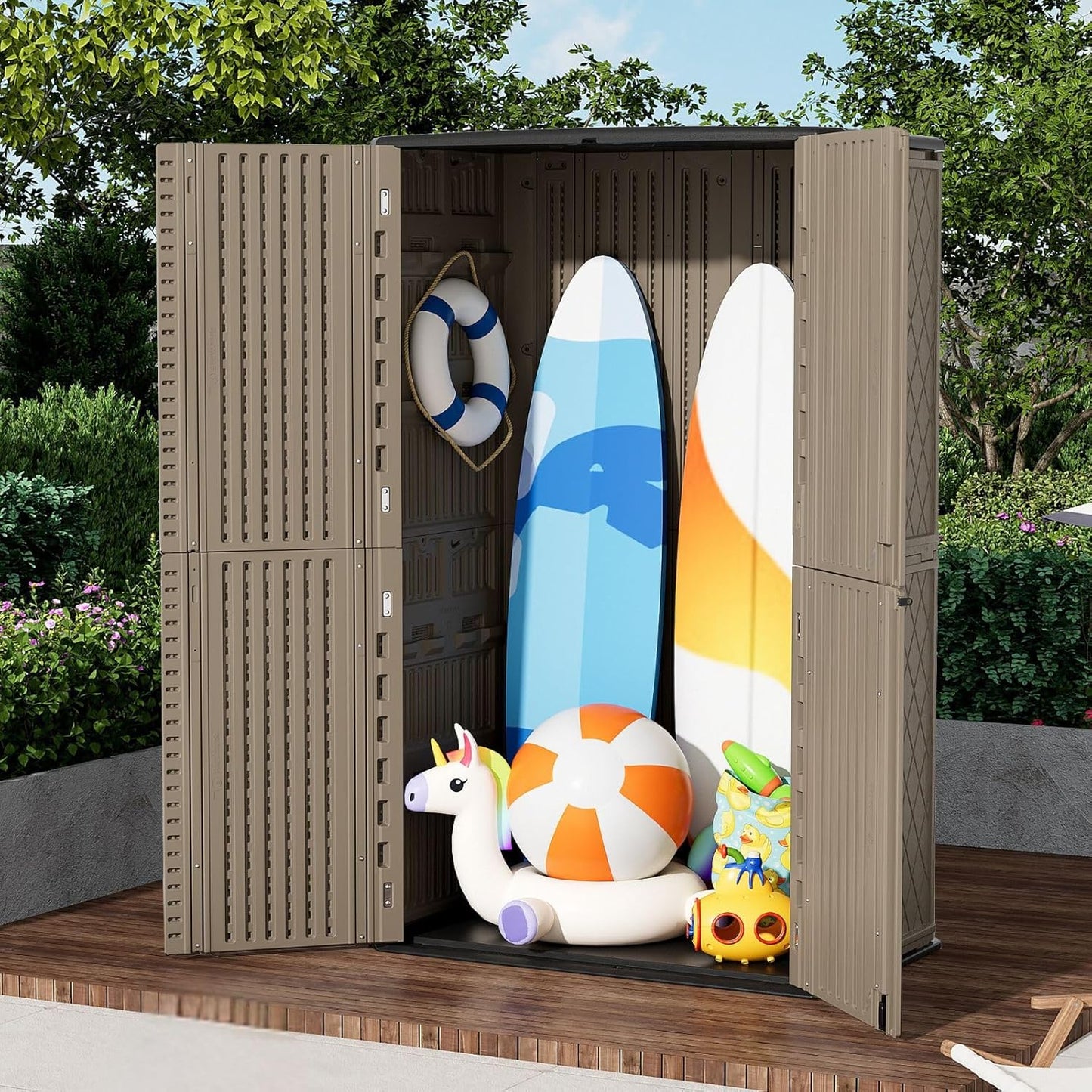 ZZM Large 67 Cu.ft Waterproof Storage Shed, Outdoor Storage Cabinet，Durable Resin Storage for Patio