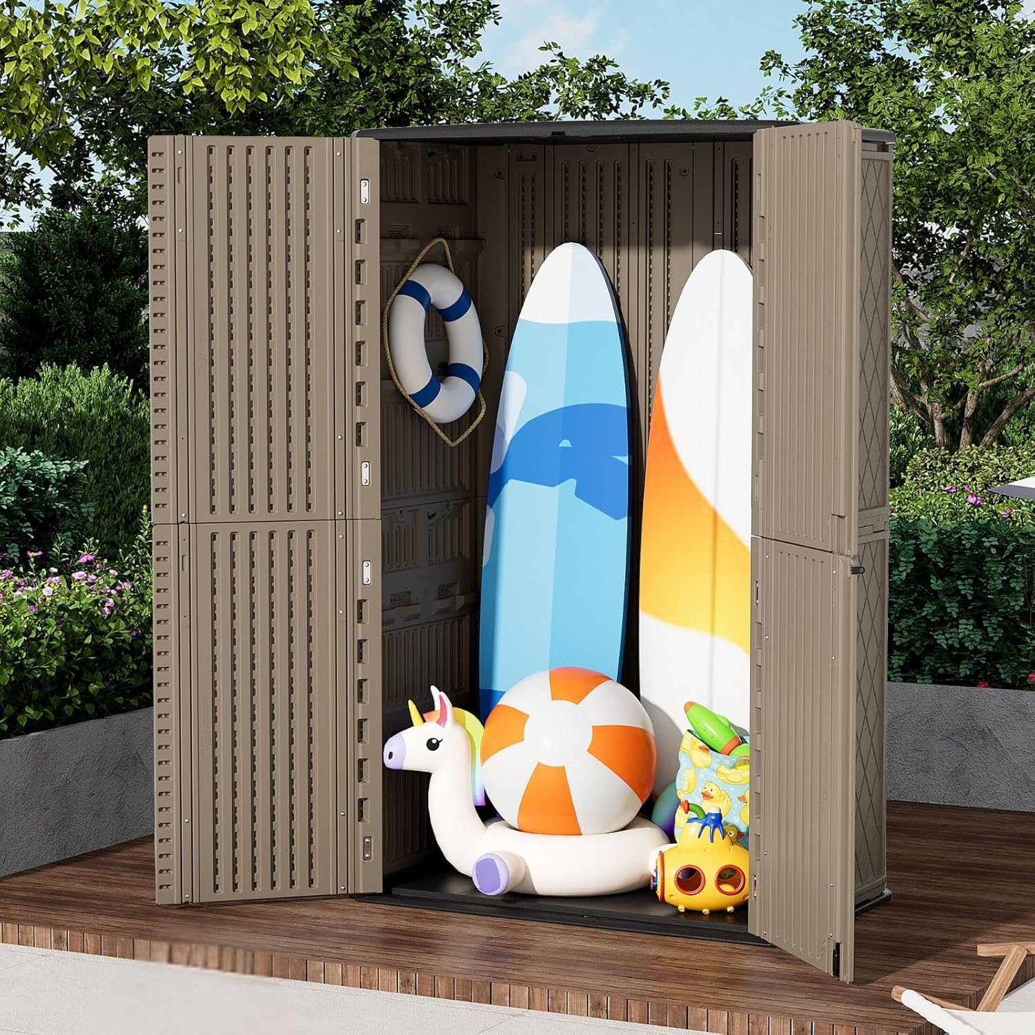 ZZM Large 67 Cu.ft Waterproof Storage Shed, Outdoor Storage Cabinet，Durable Resin Storage for Patio
