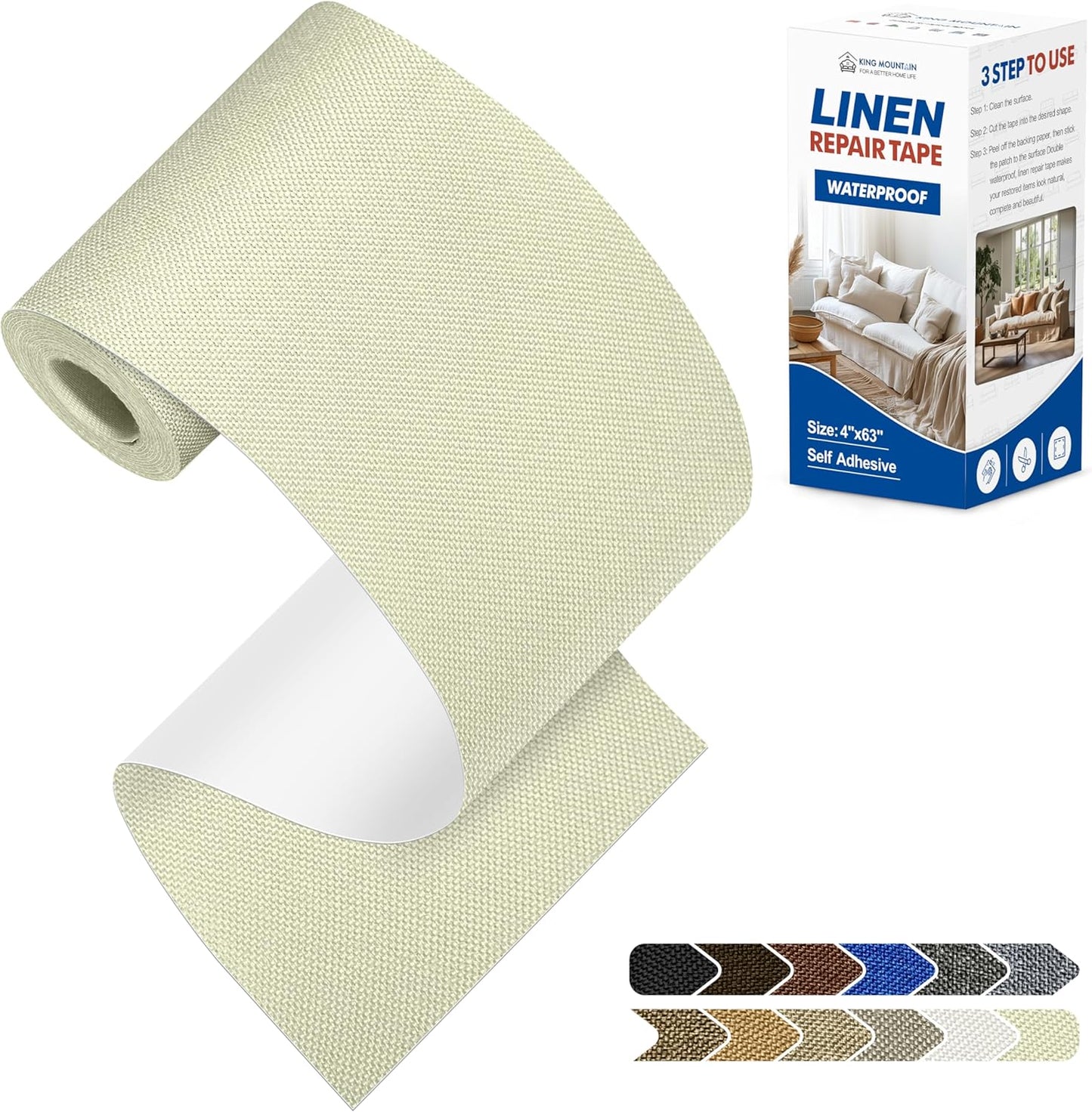 KING MOUNTAIN Linen Repair Patches, Self-Adhesive Fabric Patches, 4 X 63 inch Extra Size, Multi