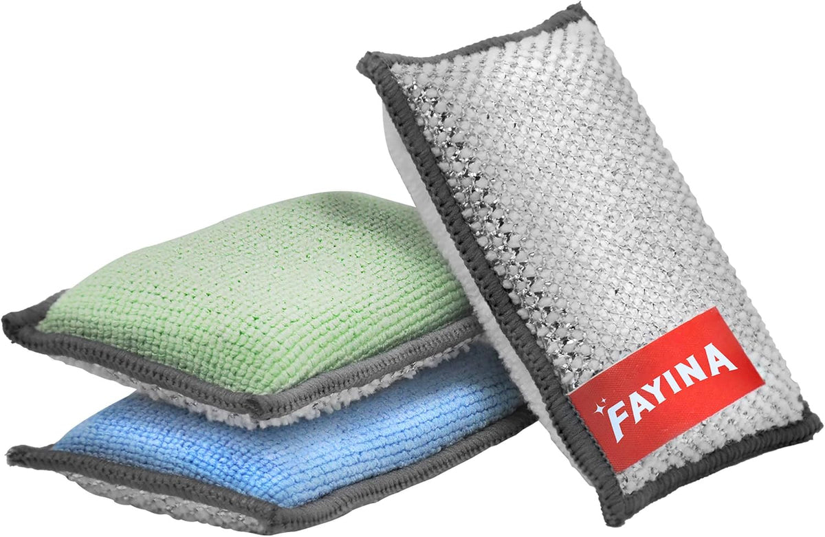 2-Sided Premium Microfiber Dish Sponge and Scrubber 3 Pack Variety - Heavy Duty Scouring
