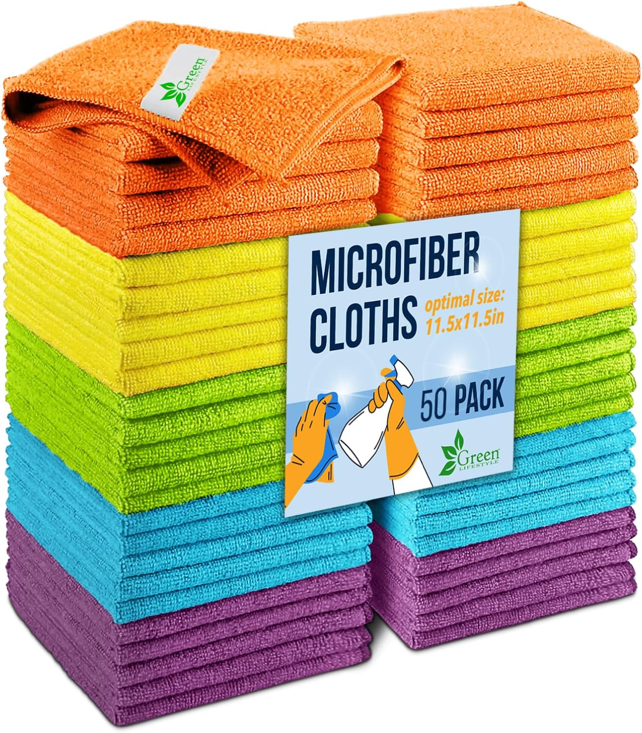 GREEN LIFESTYLE Chamois Cloth, Microfiber Cleaning Cloth 50 Pack, Borderless Towels Cleaning, Car