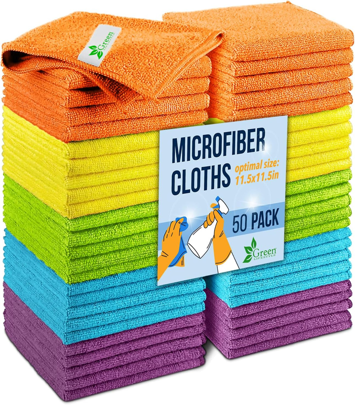 GREEN LIFESTYLE Chamois Cloth, Microfiber Cleaning Cloth 50 Pack, Borderless Towels Cleaning, Car