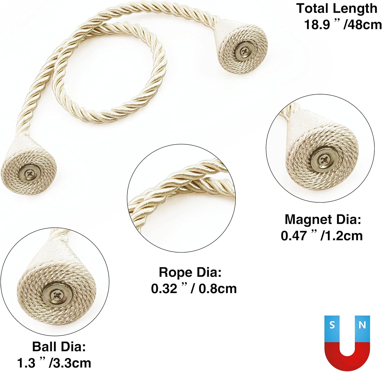 6 Pack Magnetic Curtain Tiebacks Rope Modern Handmade Curtain Tie Backs Decorative Drapes Weave