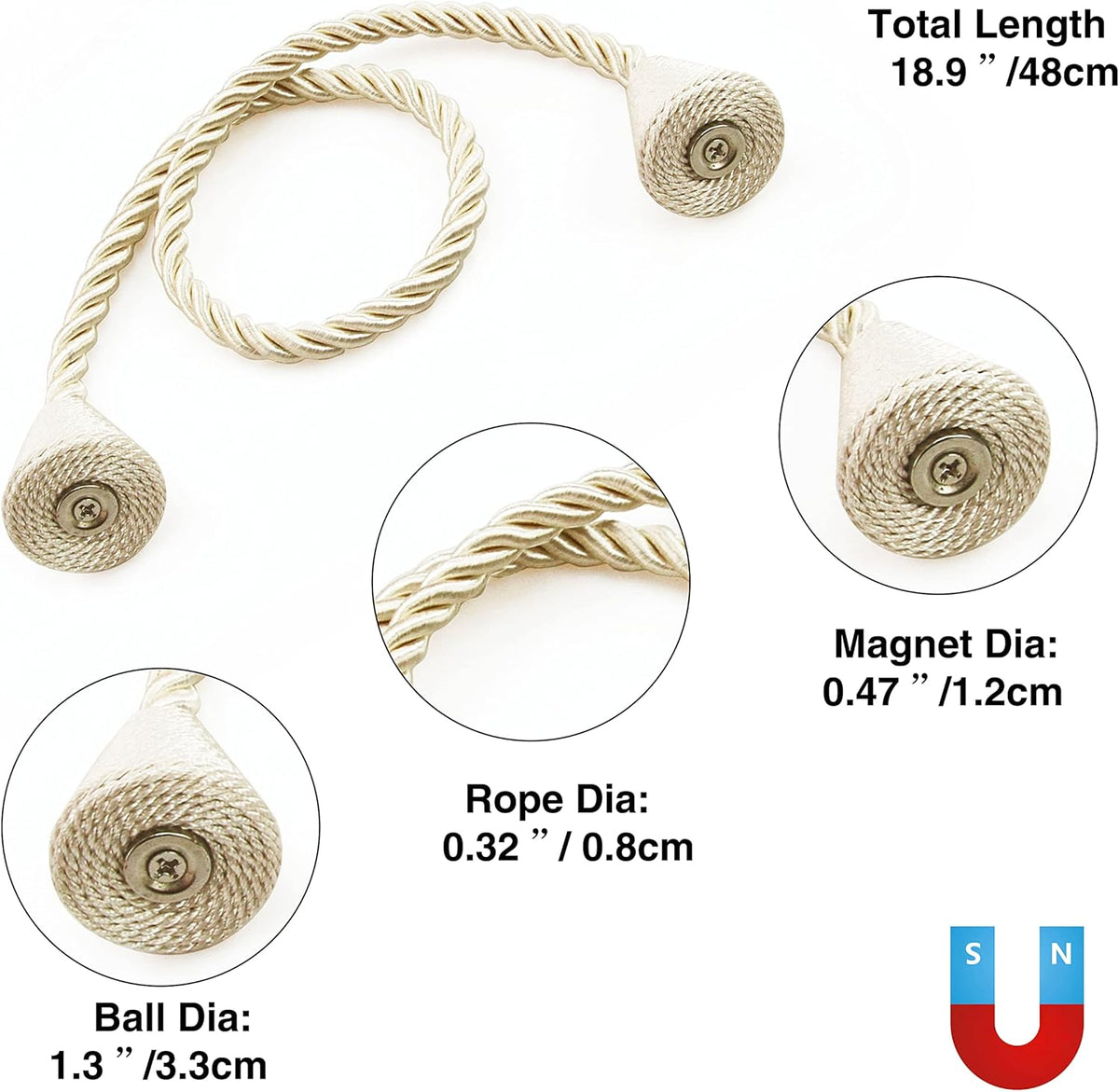 2 Pack Magnetic Curtain Tiebacks Rope Modern Handmade Curtain Tie Backs Decorative Drapes Weave