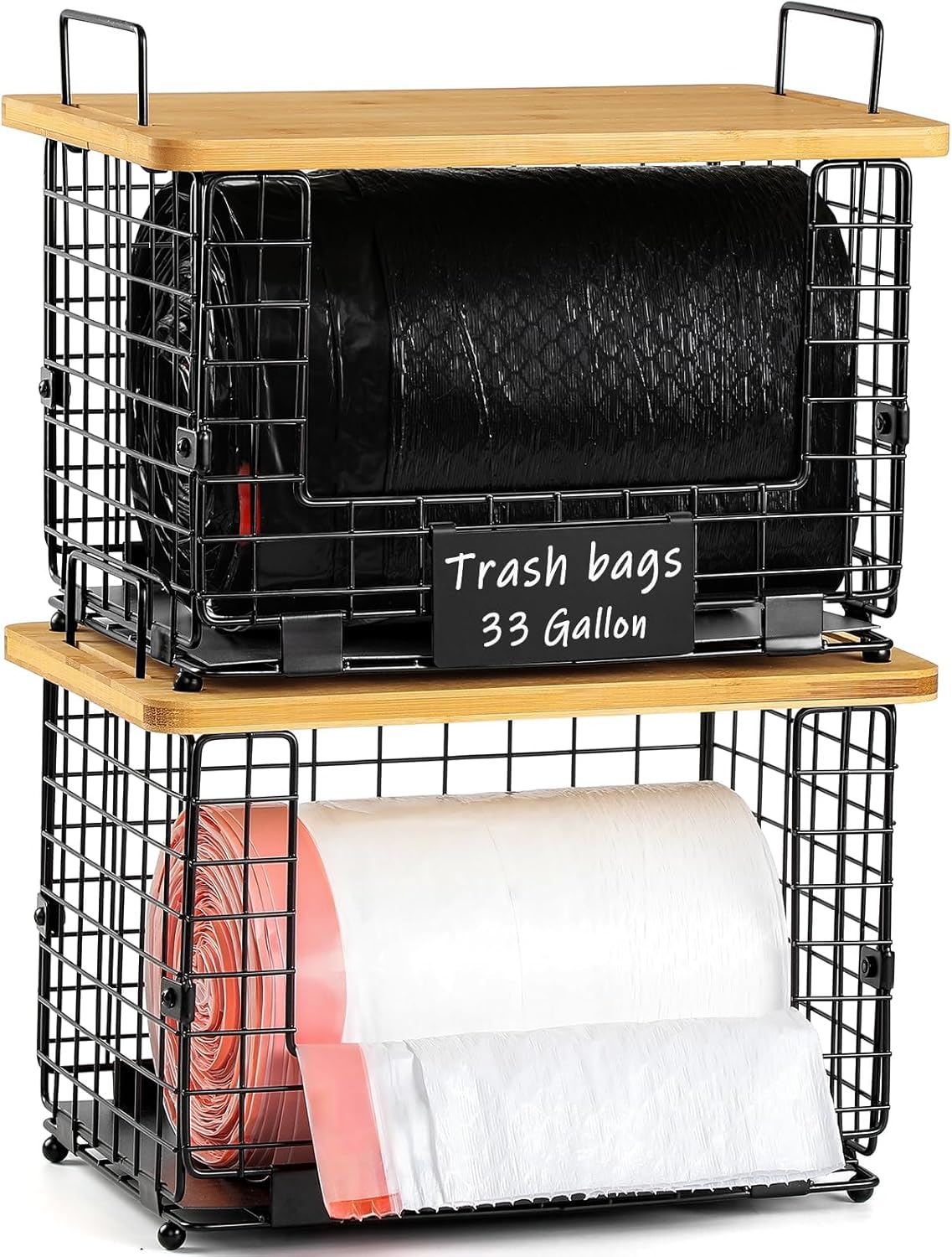 Upgrade Larger, Fit 13/30/33+ Gallon Trashbag Perfectly - 1 SET Stackable Trash Bag Holder with