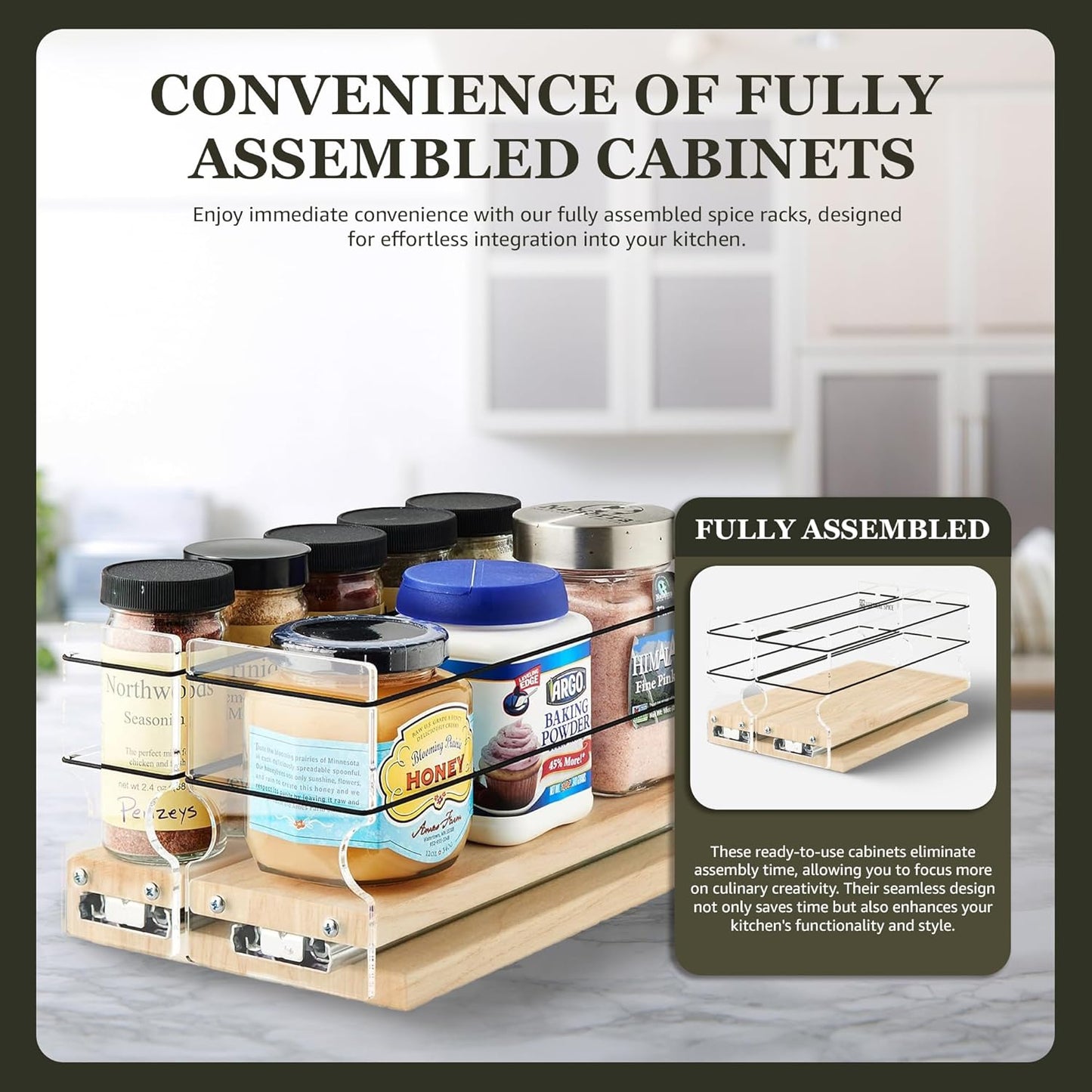 Vertical Spice Combo Spice Rack Drawer - Pull Out Pantry Organizers and Storage - Kitchen Cabinet