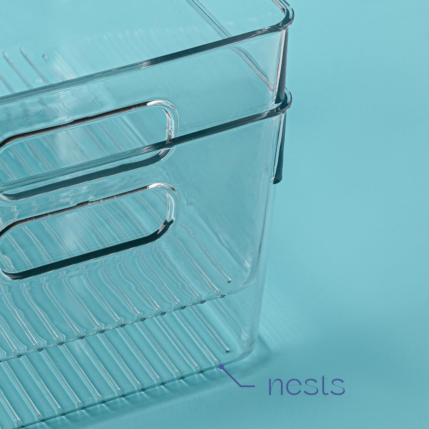 Plastic Food Storage 4 Pack Clear Container Bin with Handles for Organizing Kitchen, Pantry