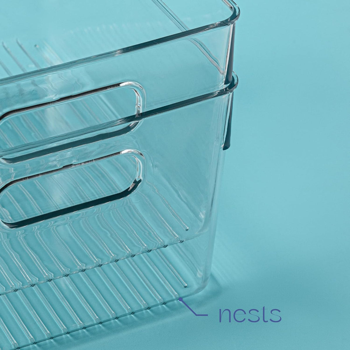 Plastic Food Storage 4 Pack Clear Container Bin with Handles for Organizing Kitchen, Pantry