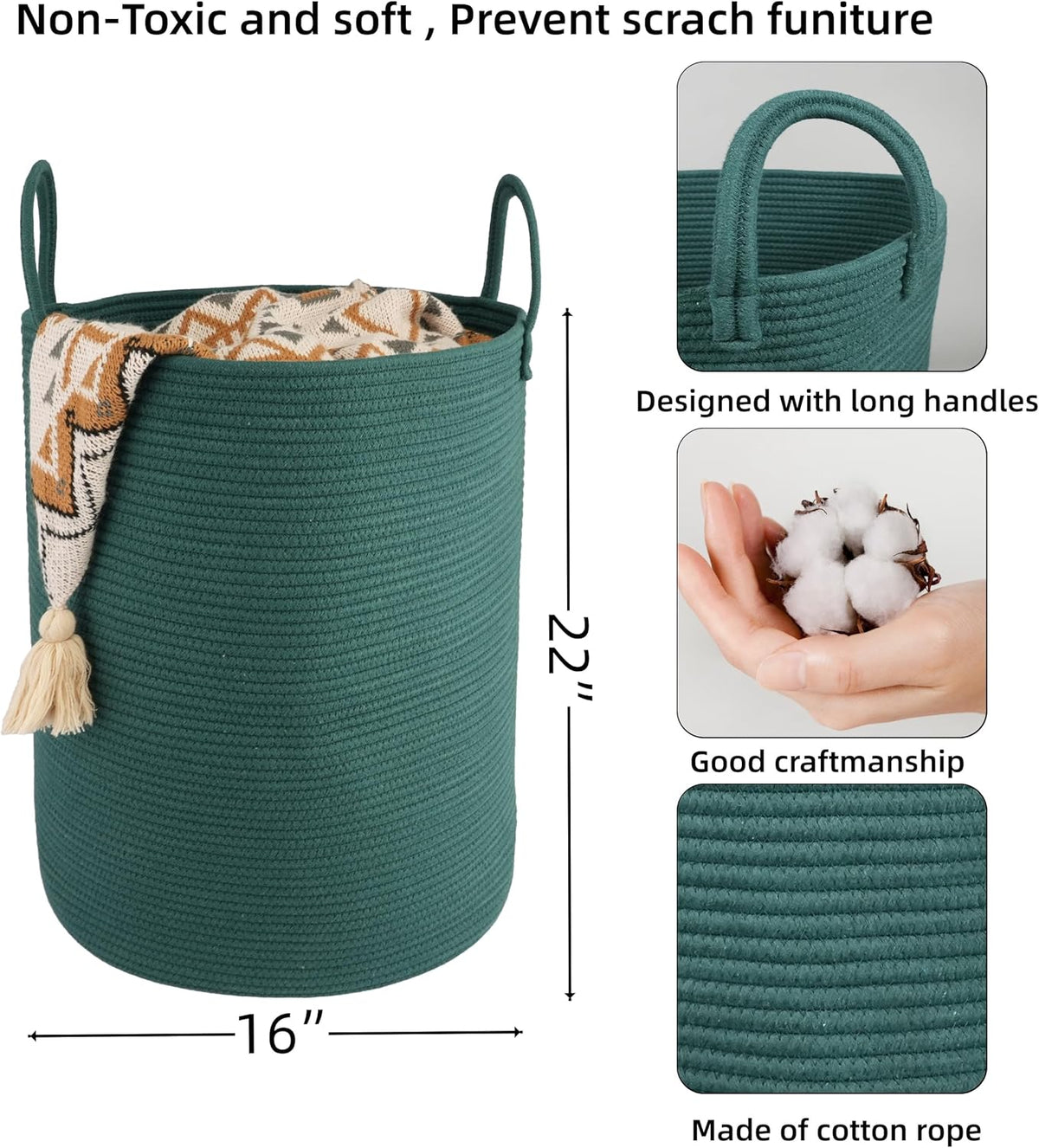 Cotton Rope Laundry Basket Hamper for Clothes Woven Storage Basket for Living Room Bedroom Boho