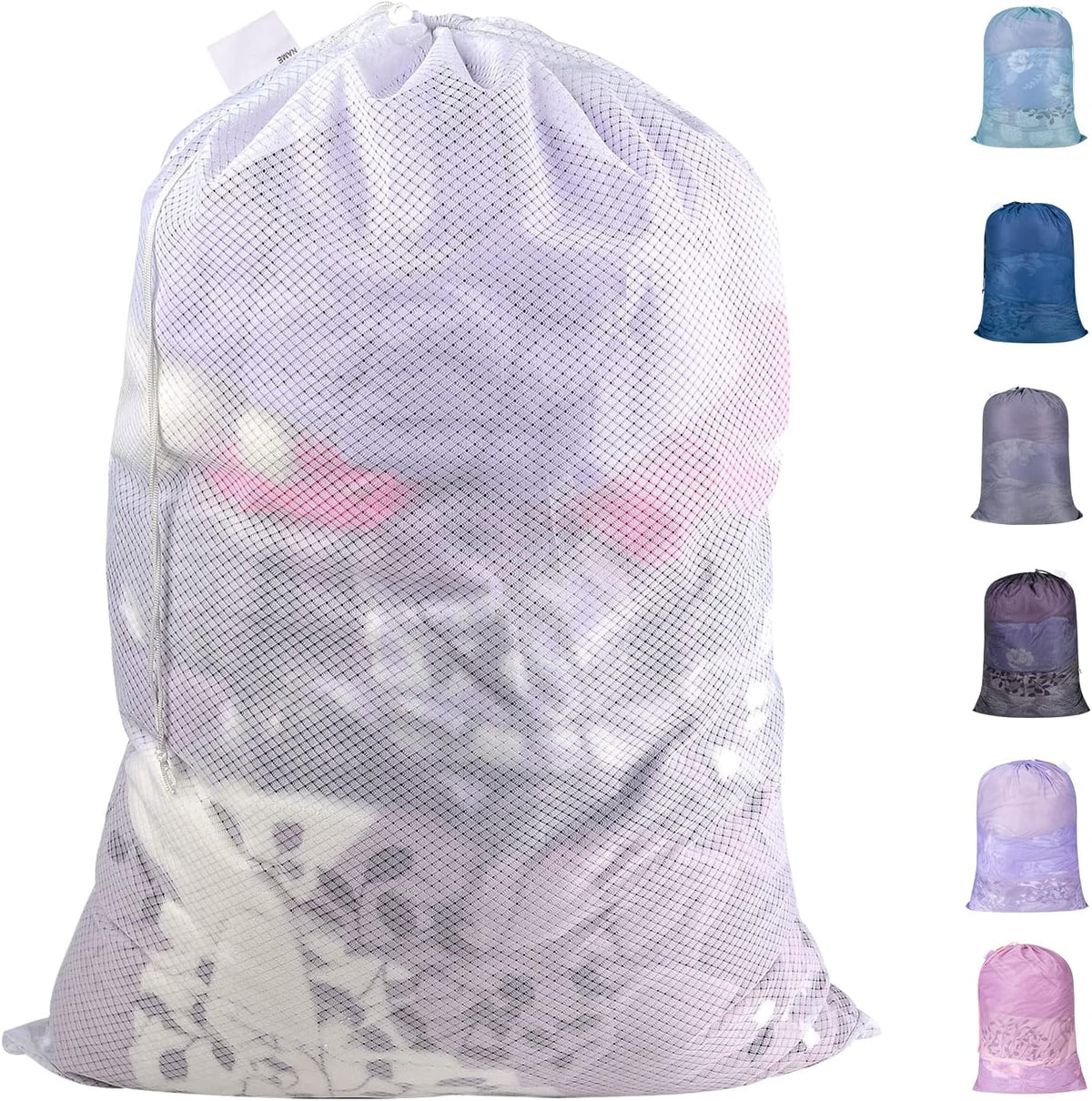 Polecasa Extra Heavy Duty Large Diamond Mesh Laundry Bags with Drawstring Closure & ID Tag, 24 x 36