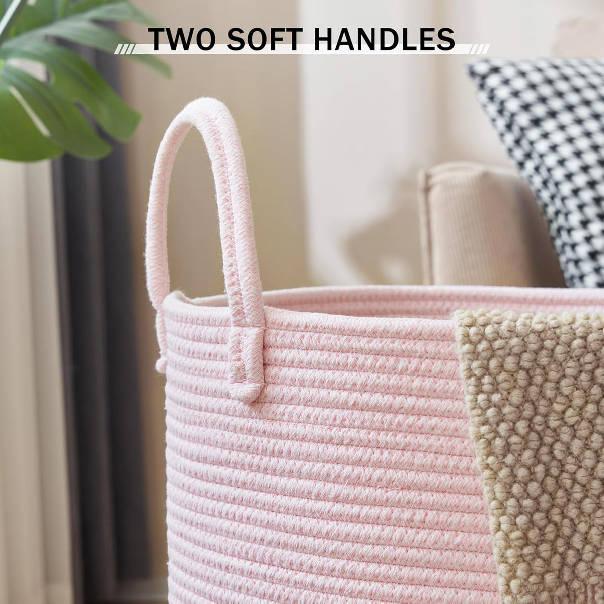 YOUDENOVA Woven Rope Laundry Hamper, 58L Tall Luandry Basket, Baby Nursery Hamper for Blanket