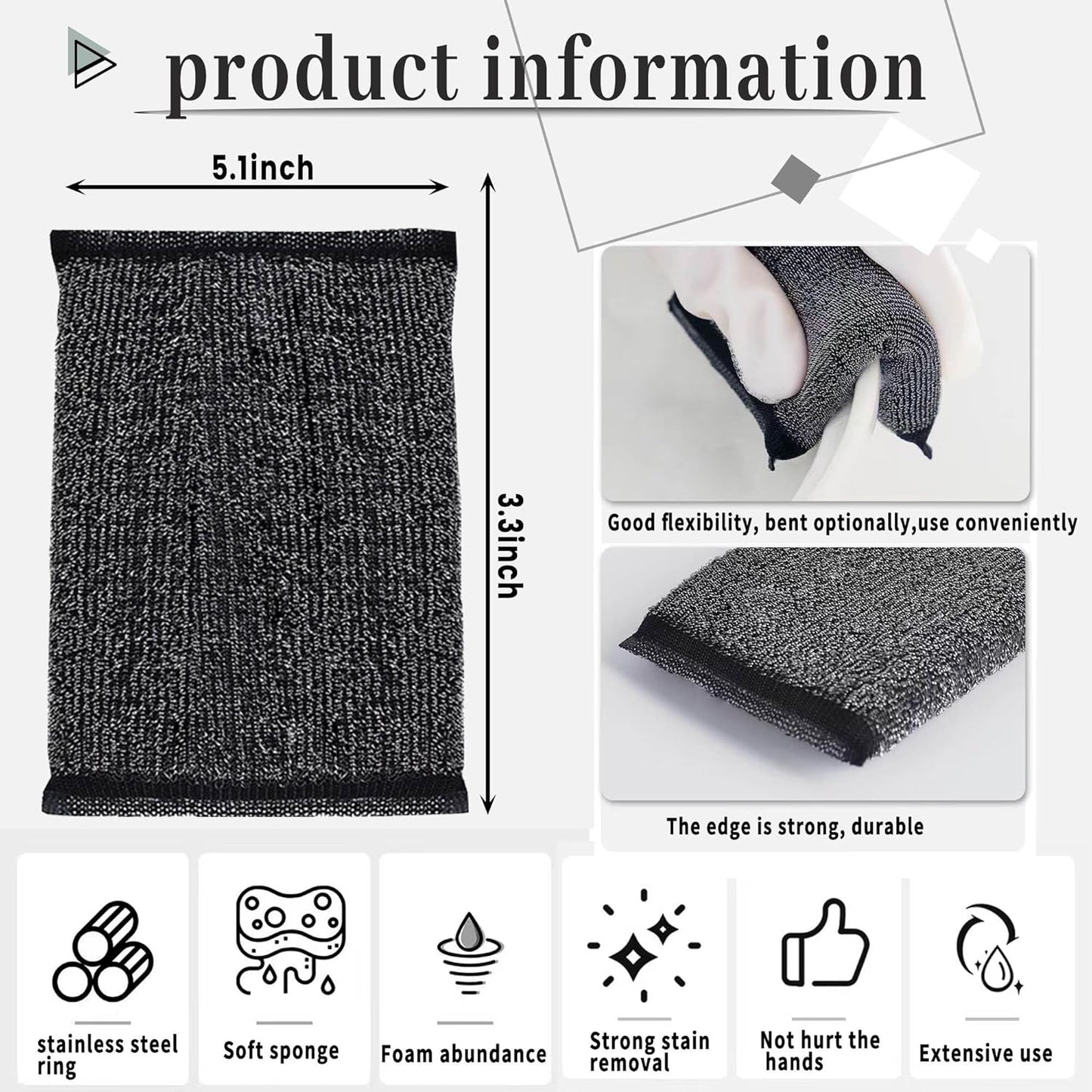 Steel Wool Scrubber Dish Sponges - Kitchen Scrubbing Pads Pot Scrubber for Kitchen Non Scratch