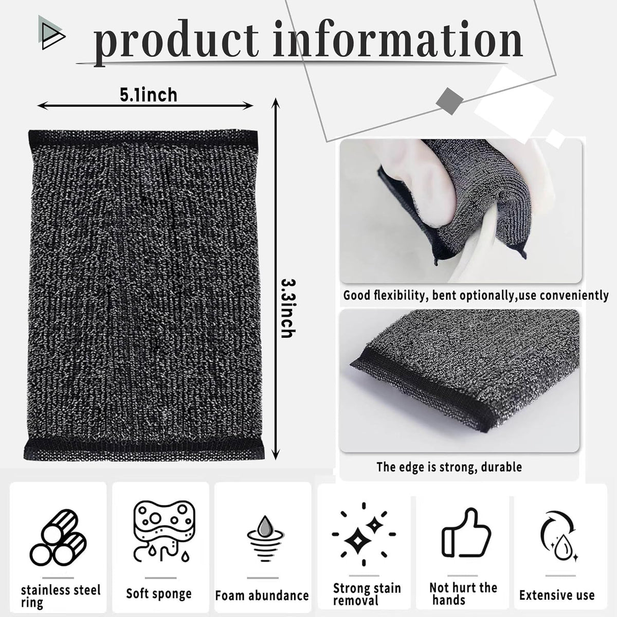 Steel Wool Scrubber Dish Sponges - Kitchen Scrubbing Pads Pot Scrubber for Kitchen Non Scratch