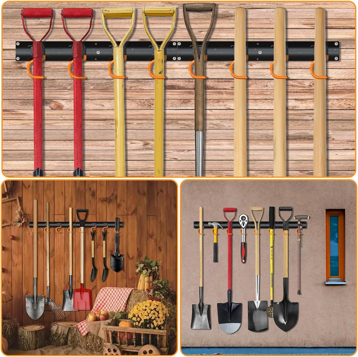 3-H 6×16" All Metal Garden Tool Organizer, Garage Tool Organizer, Broom Holder Wall Mount for