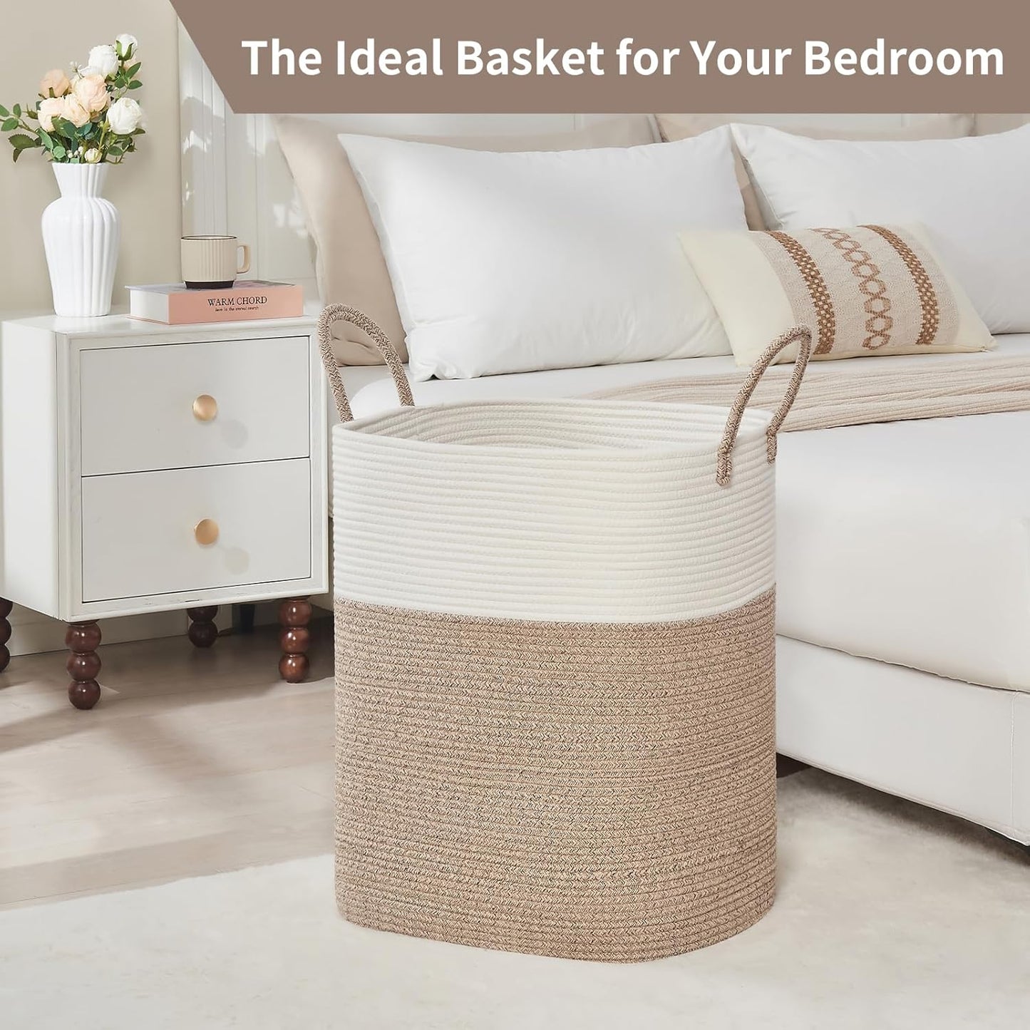 Laundry Basket with Handles - Blanket Basket & Hampers for Bedroom Aesthetic, Laundry Hamper &