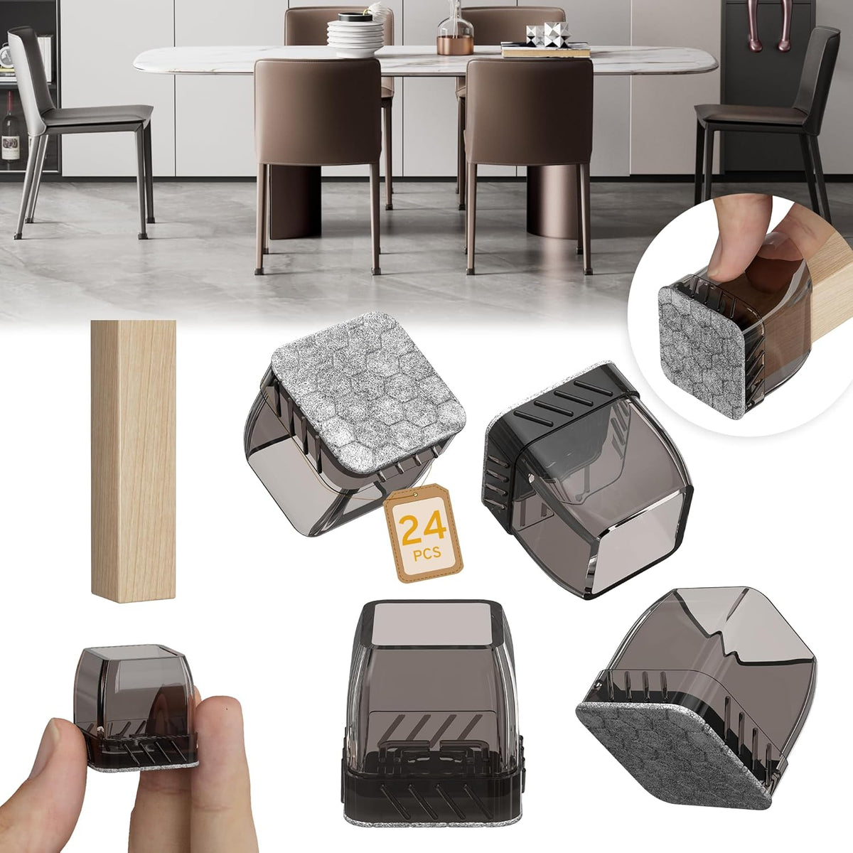 24PCS Extra Small Chair Leg Floor Protectors, Furniture Sliders, Chair Leg Protectors for Hardwood