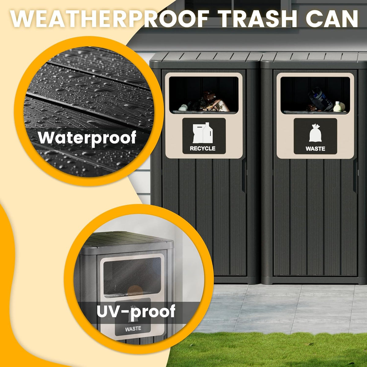 2pcs Outdoor Trash Can Waterproof Resin Garbage Can with Garbage Labels Outdoor Trash Bin for